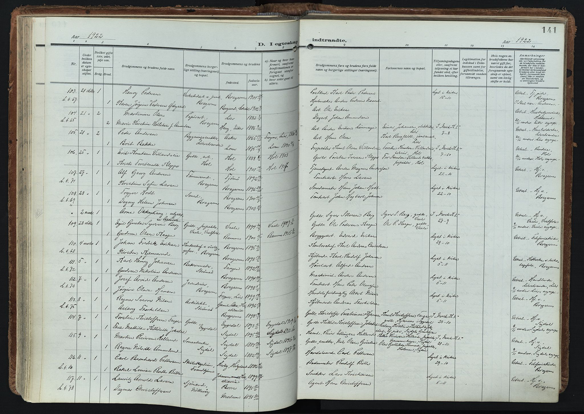 Bragernes kirkebøker, AV/SAKO-A-6/F/Fc/L0009: Parish register (official) no. III 9, 1921-1939, p. 141