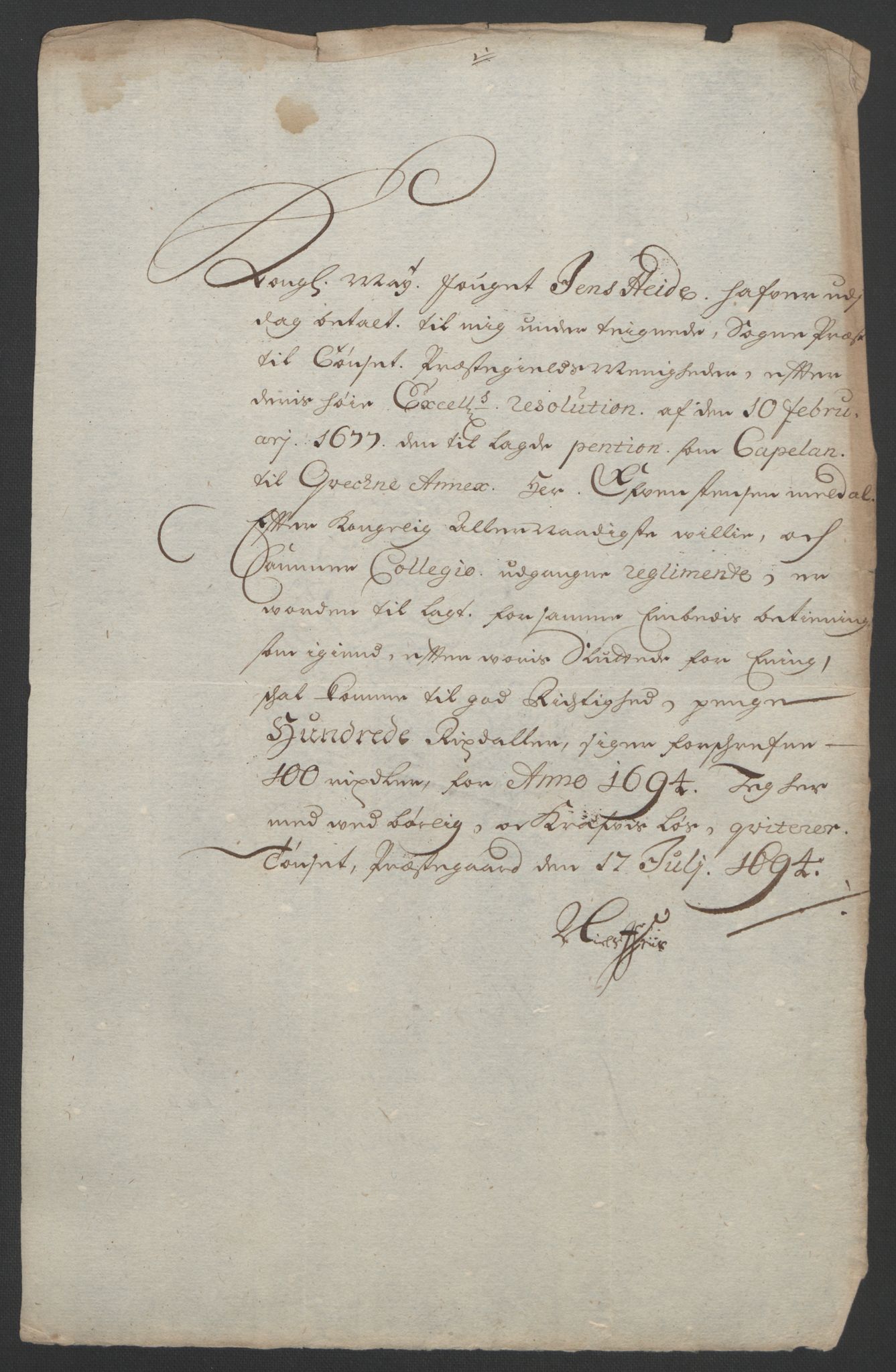 Rentekammeret inntil 1814, Reviderte regnskaper, Fogderegnskap, AV/RA-EA-4092/R13/L0832: Fogderegnskap Solør, Odal og Østerdal, 1694, p. 365