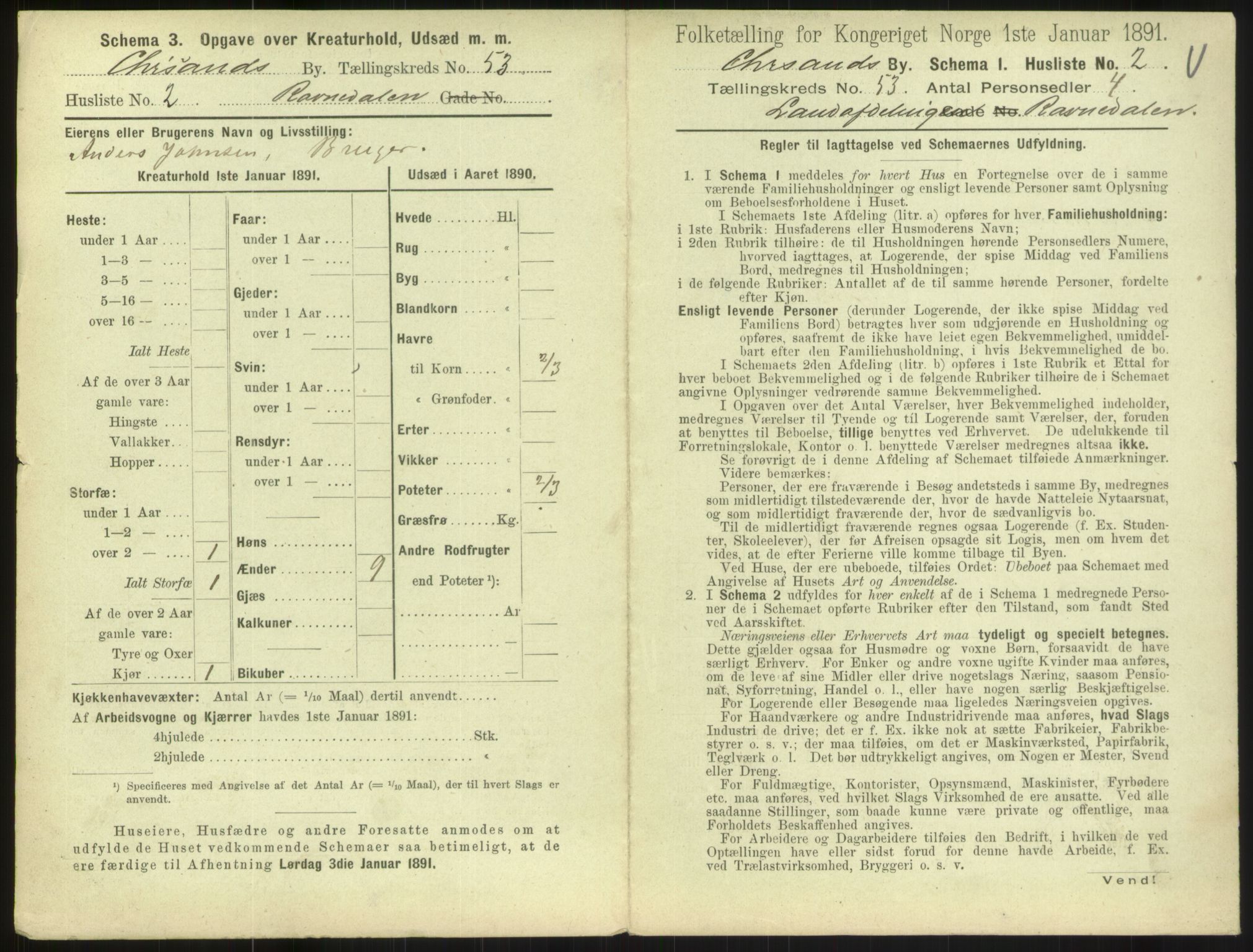 RA, 1891 census for 1001 Kristiansand, 1891, p. 2742