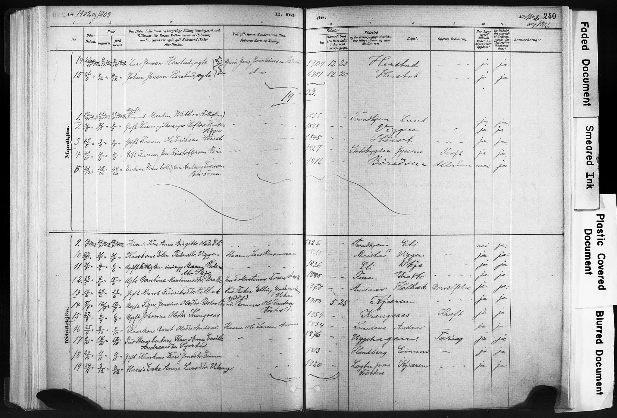 Ministerialprotokoller, klokkerbøker og fødselsregistre - Sør-Trøndelag, SAT/A-1456/665/L0773: Parish register (official) no. 665A08, 1879-1905, p. 240
