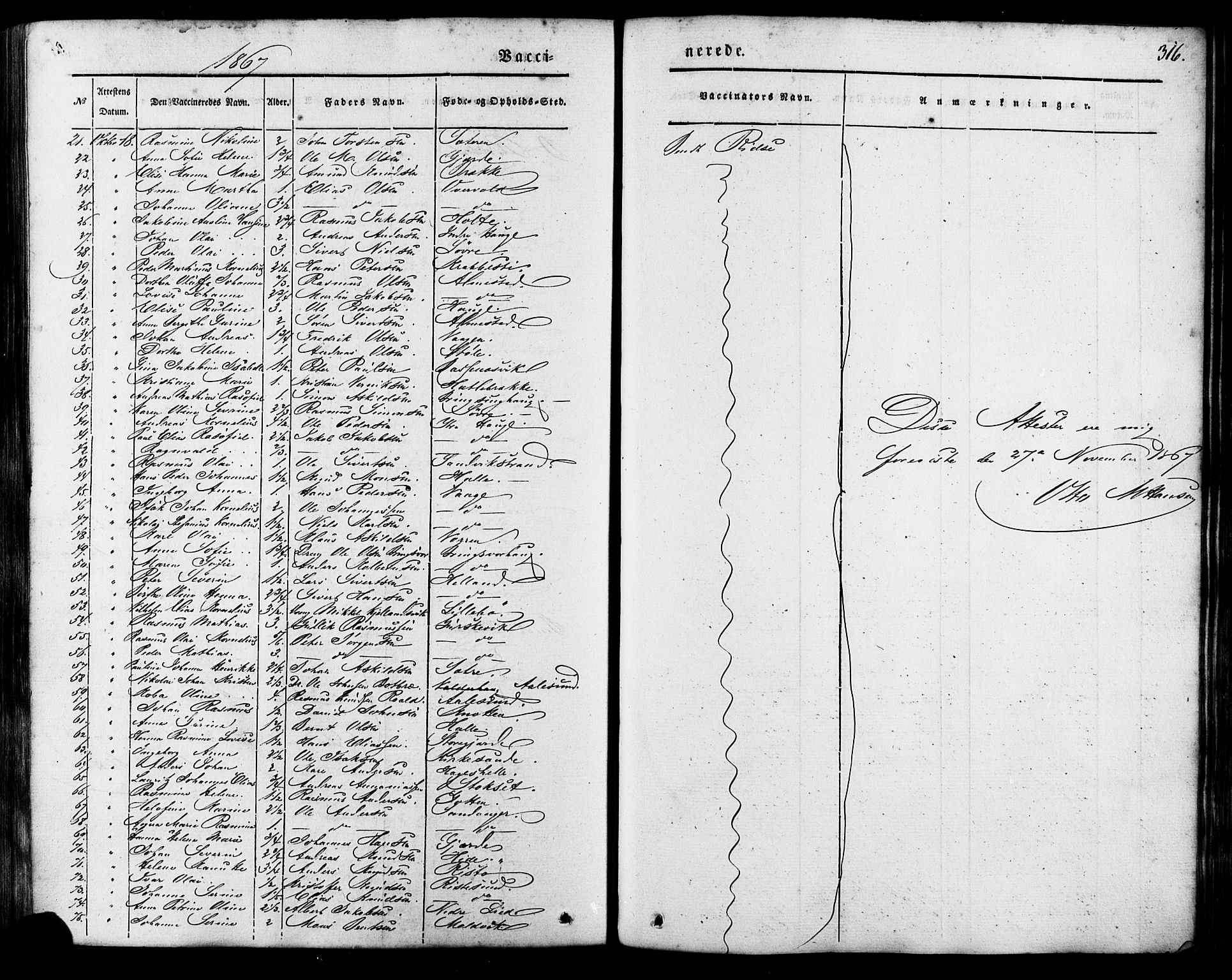 Ministerialprotokoller, klokkerbøker og fødselsregistre - Møre og Romsdal, AV/SAT-A-1454/503/L0034: Parish register (official) no. 503A02, 1841-1884, p. 316