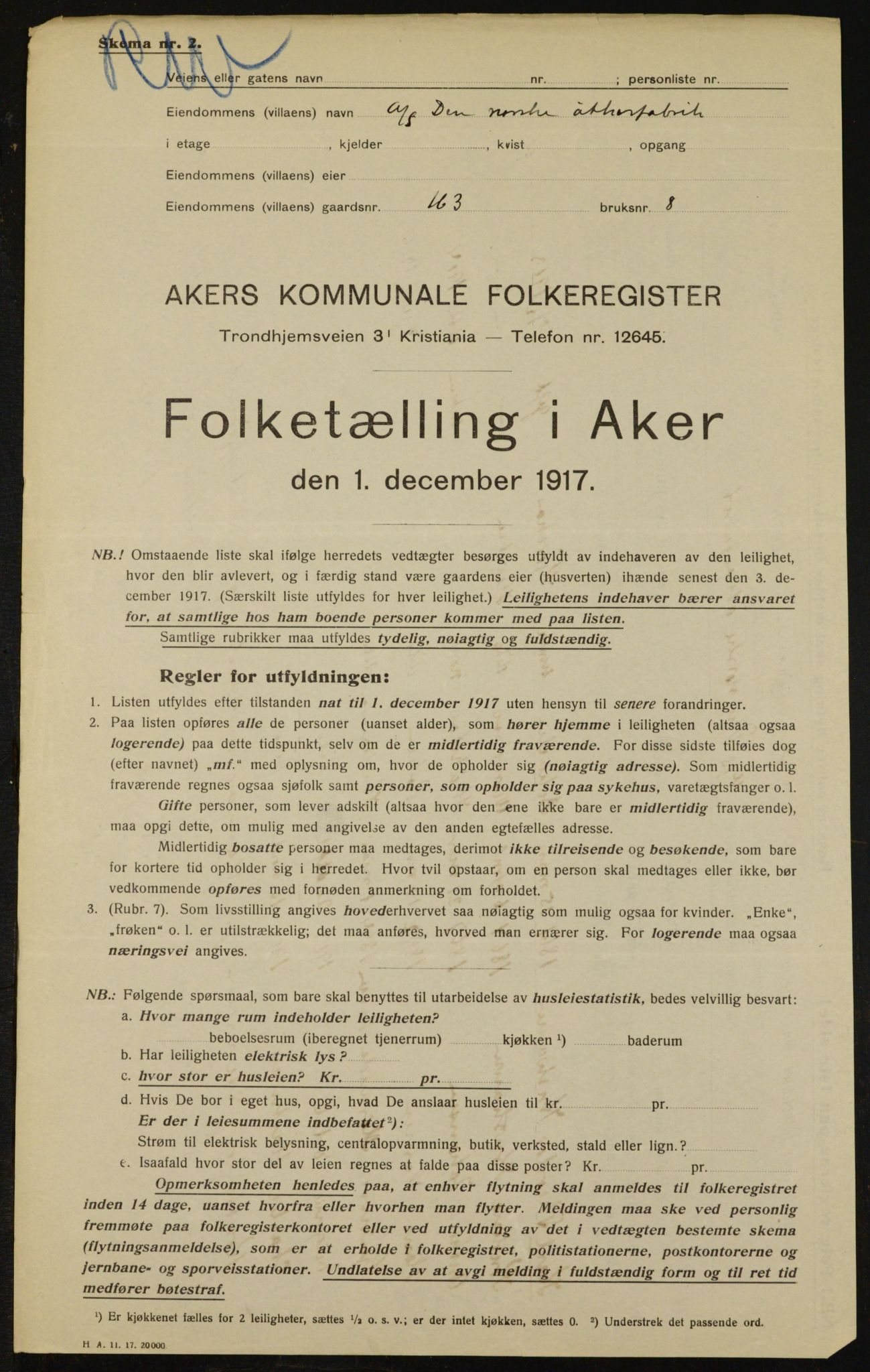 OBA, Municipal Census 1917 for Aker, 1917, p. 17222