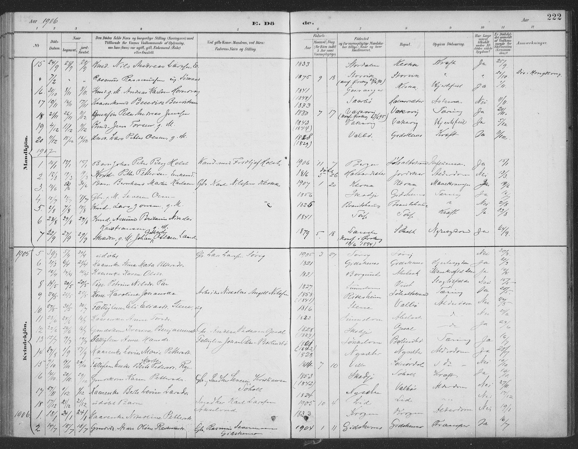 Ministerialprotokoller, klokkerbøker og fødselsregistre - Møre og Romsdal, AV/SAT-A-1454/522/L0316: Parish register (official) no. 522A11, 1890-1911, p. 222