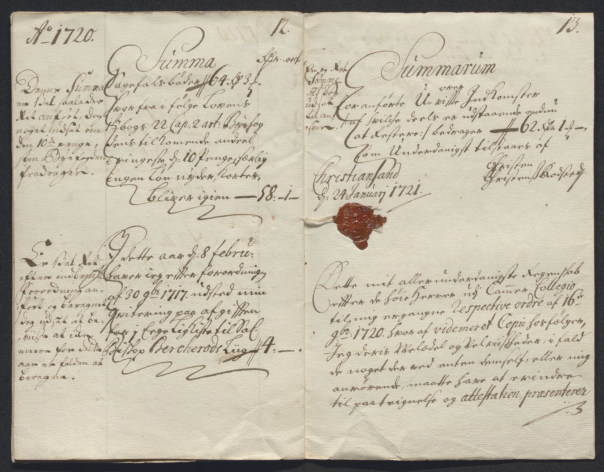 Rentekammeret inntil 1814, Reviderte regnskaper, Byregnskaper, AV/RA-EA-4066/R/Rm/L0286: [M19] Sikt og sakefall, 1719-1727, p. 46