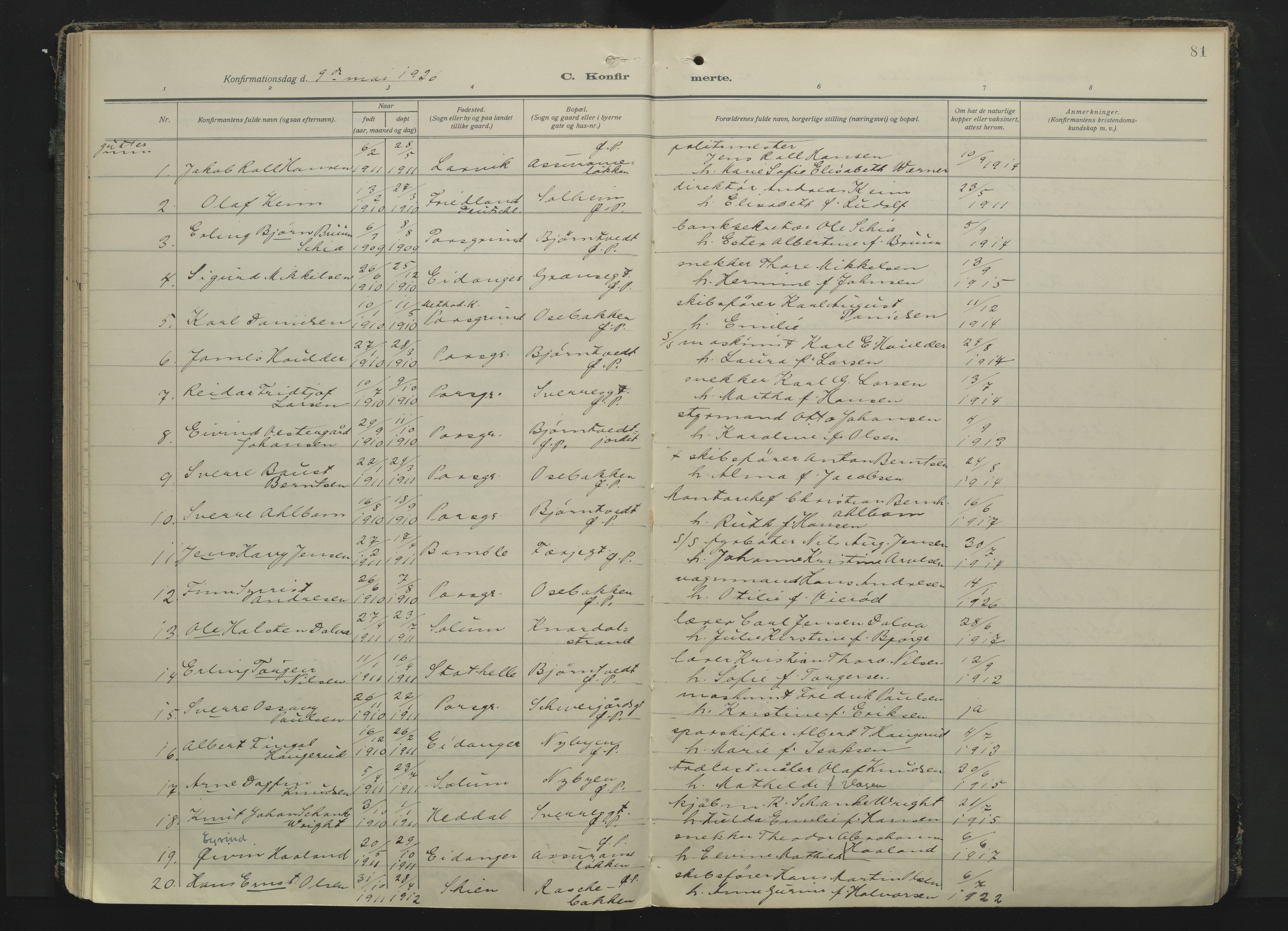 Porsgrunn kirkebøker , AV/SAKO-A-104/F/Fa/L0013: Parish register (official) no. 13, 1915-1933, p. 81