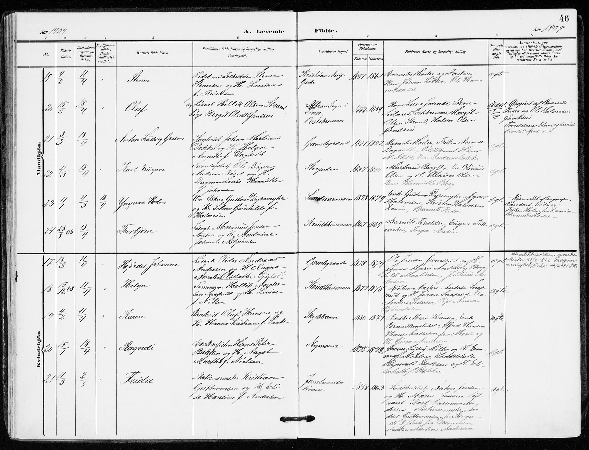 Kongsberg kirkebøker, AV/SAKO-A-22/F/Fb/L0004: Parish register (official) no. II 4, 1906-1918, p. 46