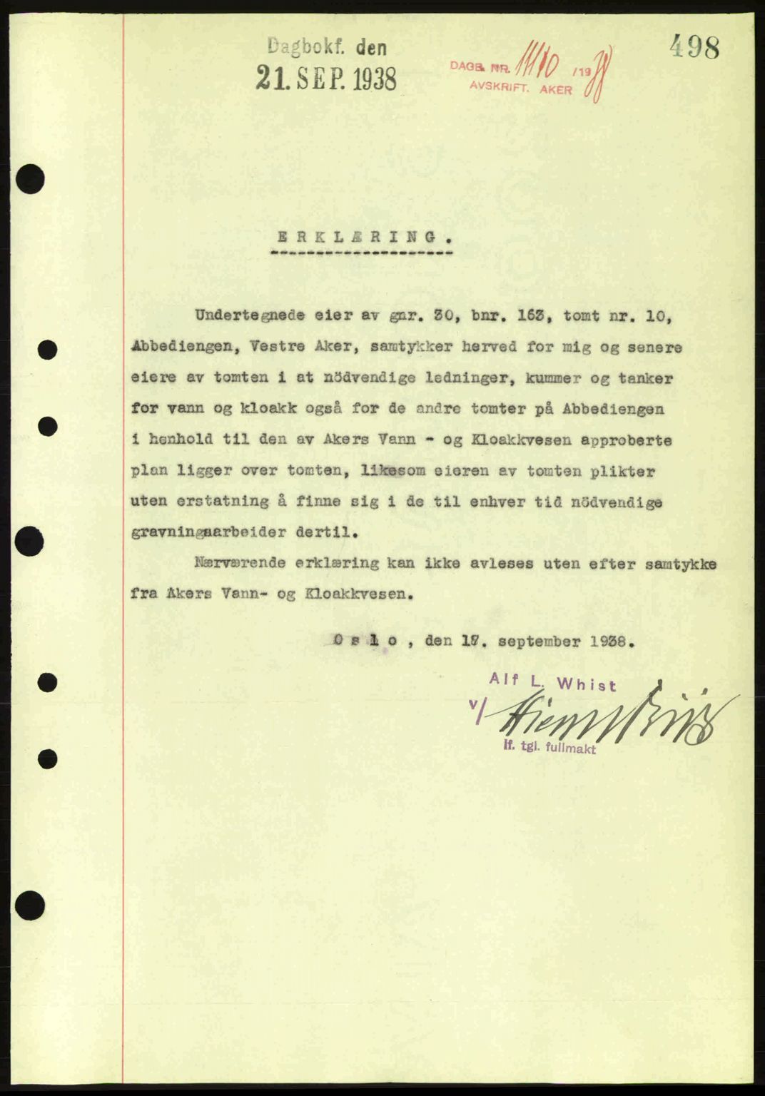 Aker herredsskriveri, SAO/A-10896/G/Gb/Gba/Gbab/L0025: Mortgage book no. A154-155, 1938-1938, Diary no: : 11110/1938