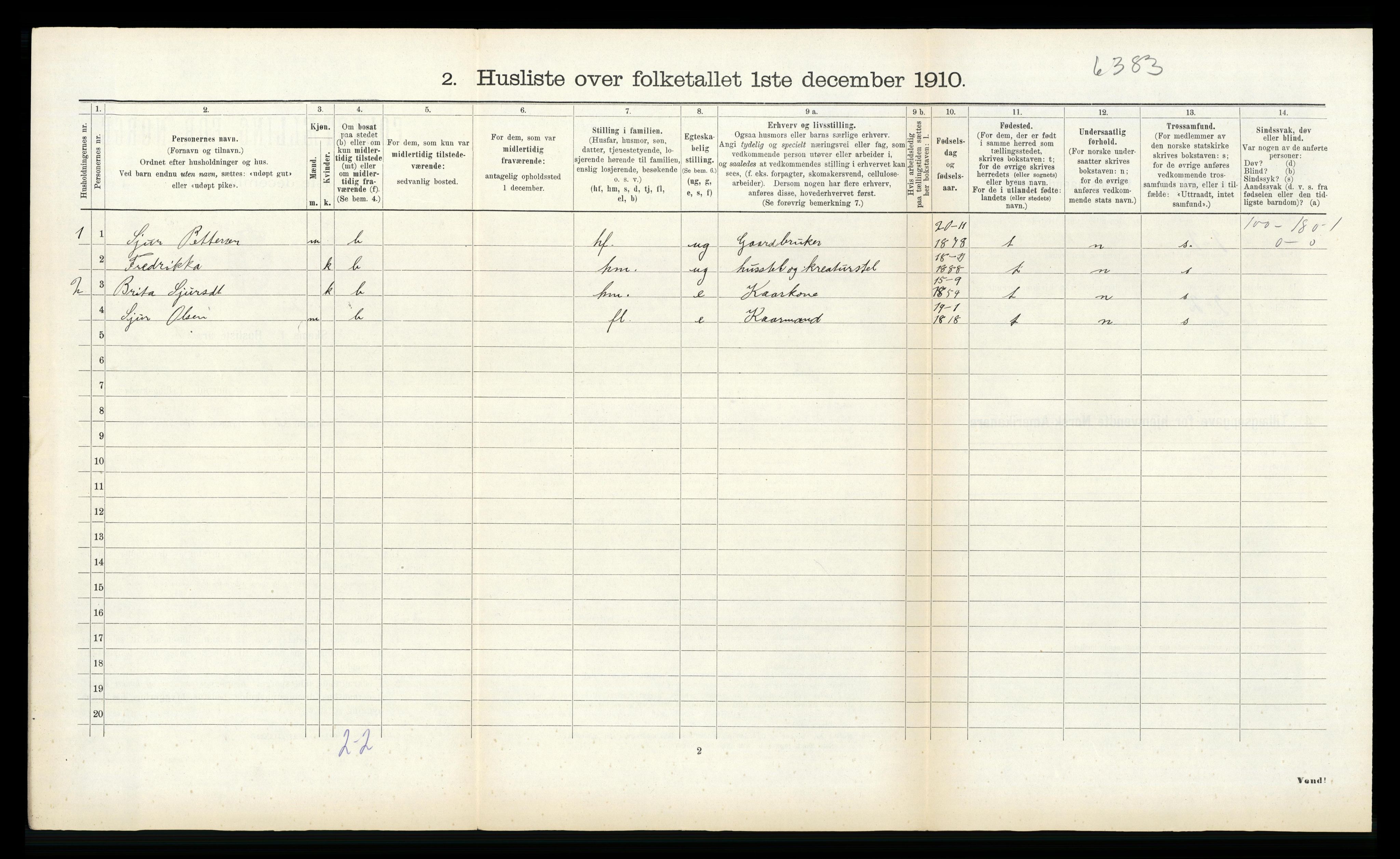 RA, 1910 census for Vik, 1910, p. 56