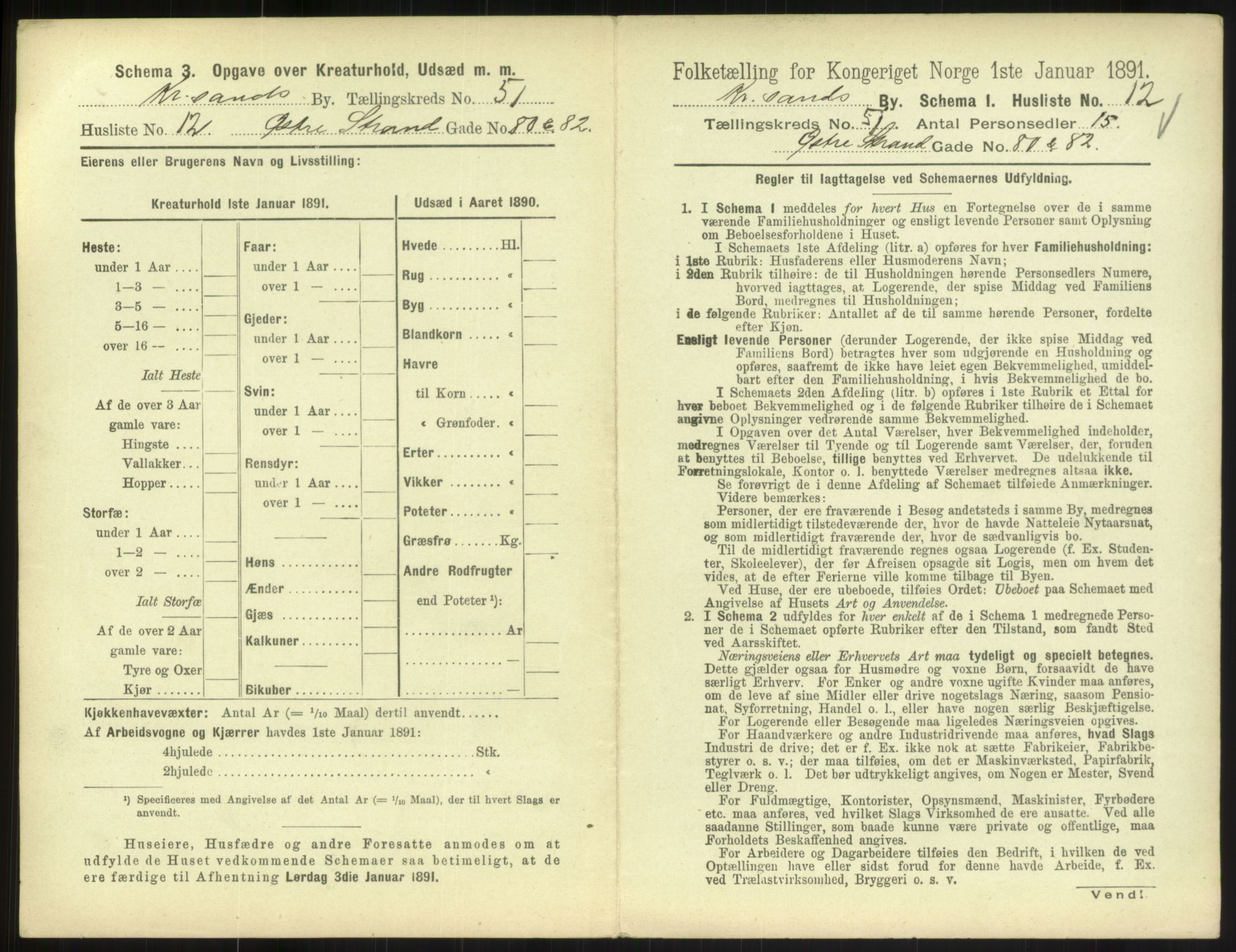 RA, 1891 census for 1001 Kristiansand, 1891, p. 2708