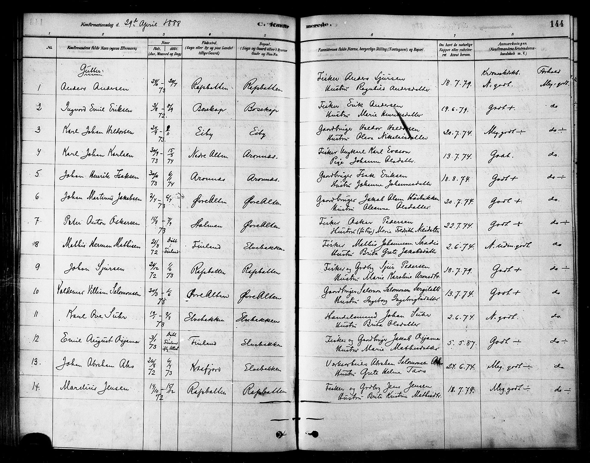 Alta sokneprestkontor, SATØ/S-1338/H/Ha/L0002.kirke: Parish register (official) no. 2, 1879-1892, p. 144