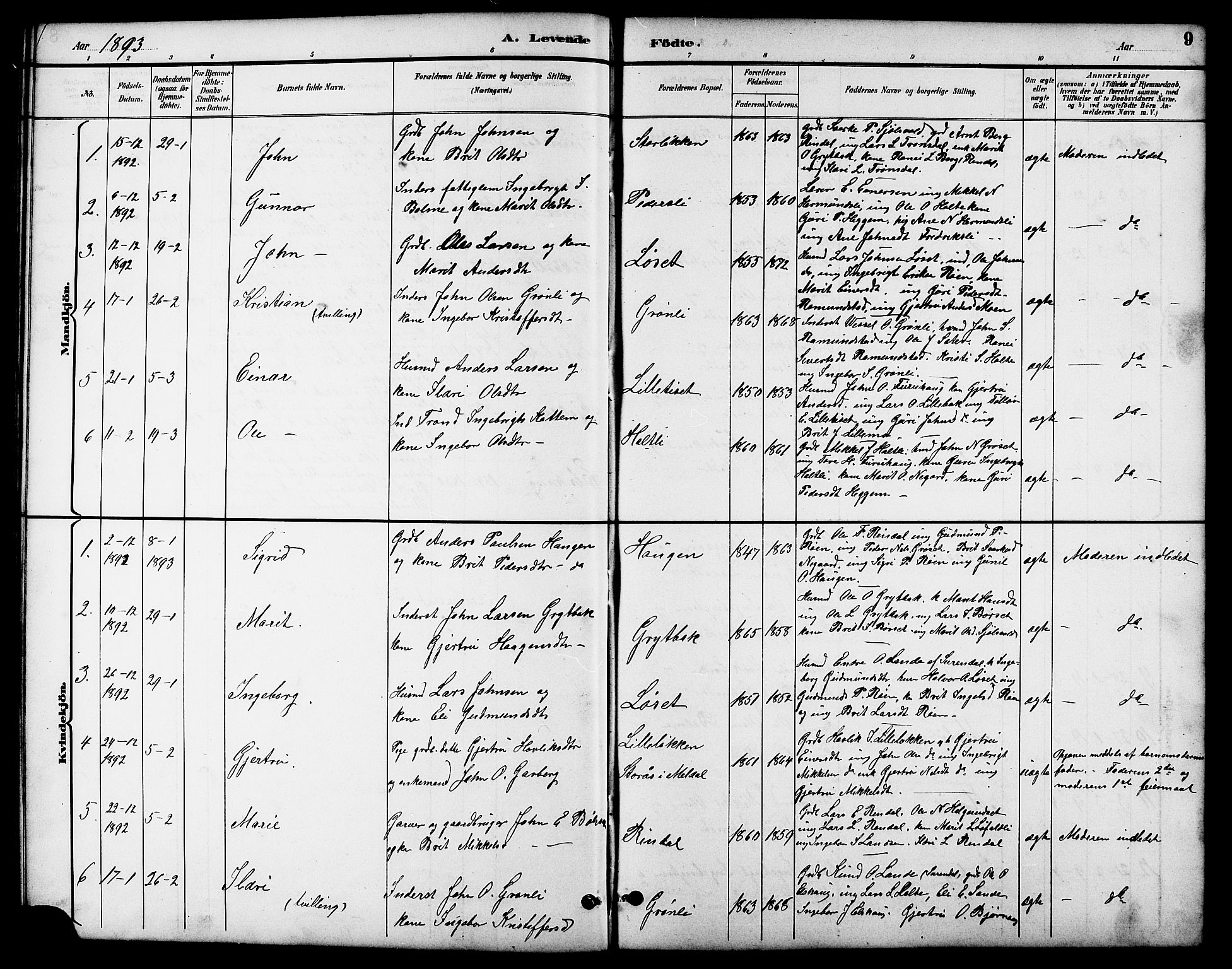 Ministerialprotokoller, klokkerbøker og fødselsregistre - Møre og Romsdal, SAT/A-1454/598/L1078: Parish register (copy) no. 598C03, 1892-1909, p. 9