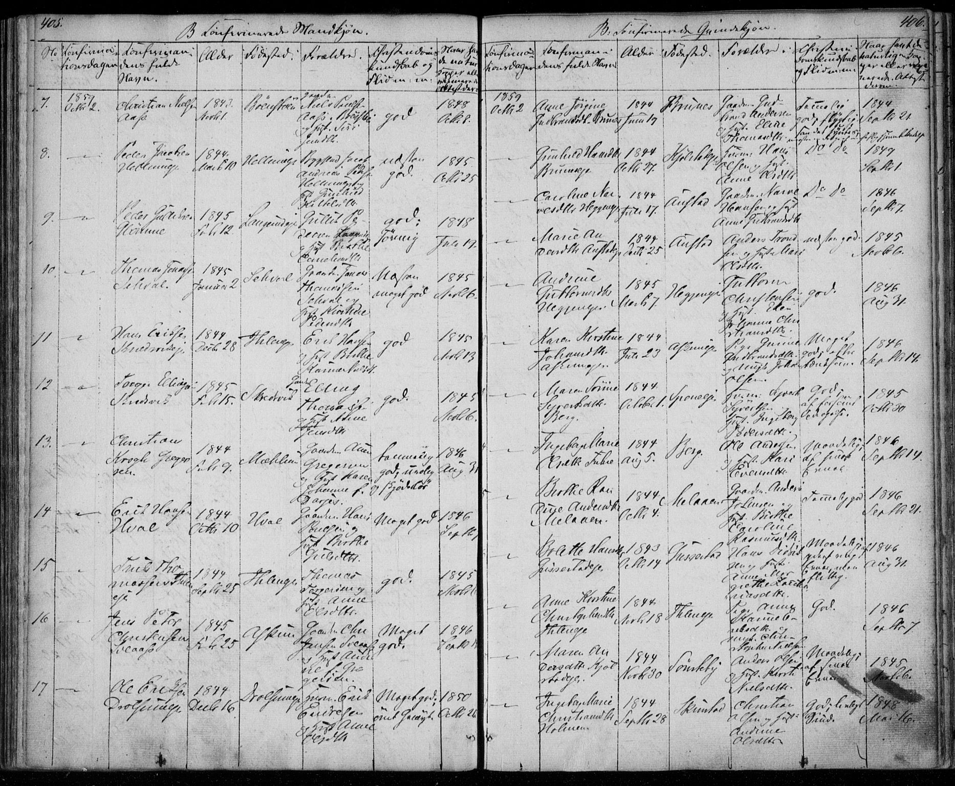 Modum kirkebøker, AV/SAKO-A-234/F/Fa/L0008: Parish register (official) no. 8, 1851-1859, p. 405-406