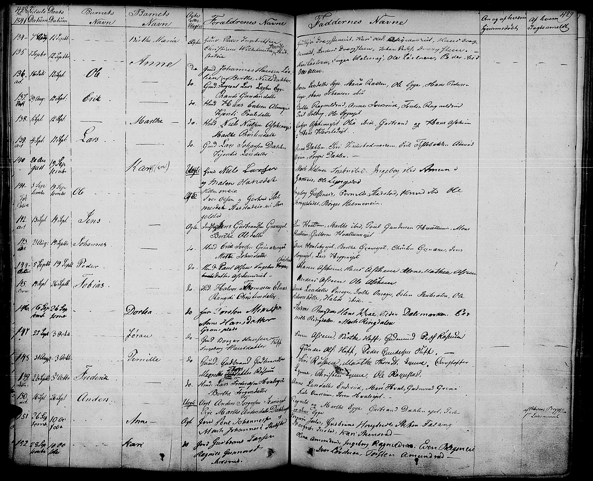 Gran prestekontor, SAH/PREST-112/H/Ha/Haa/L0010: Parish register (official) no. 10, 1824-1842, p. 428-429
