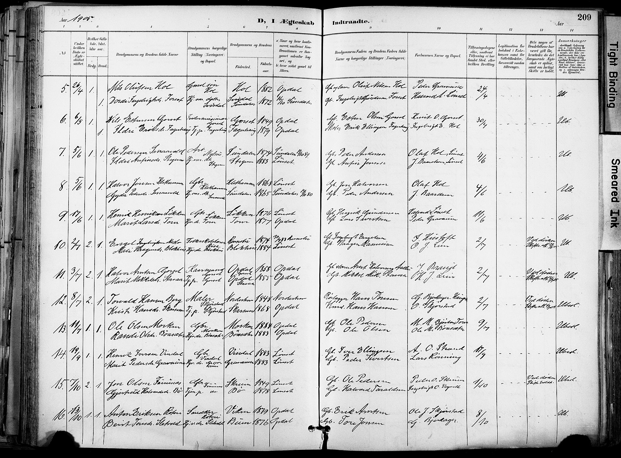 Ministerialprotokoller, klokkerbøker og fødselsregistre - Sør-Trøndelag, AV/SAT-A-1456/678/L0902: Parish register (official) no. 678A11, 1895-1911, p. 209