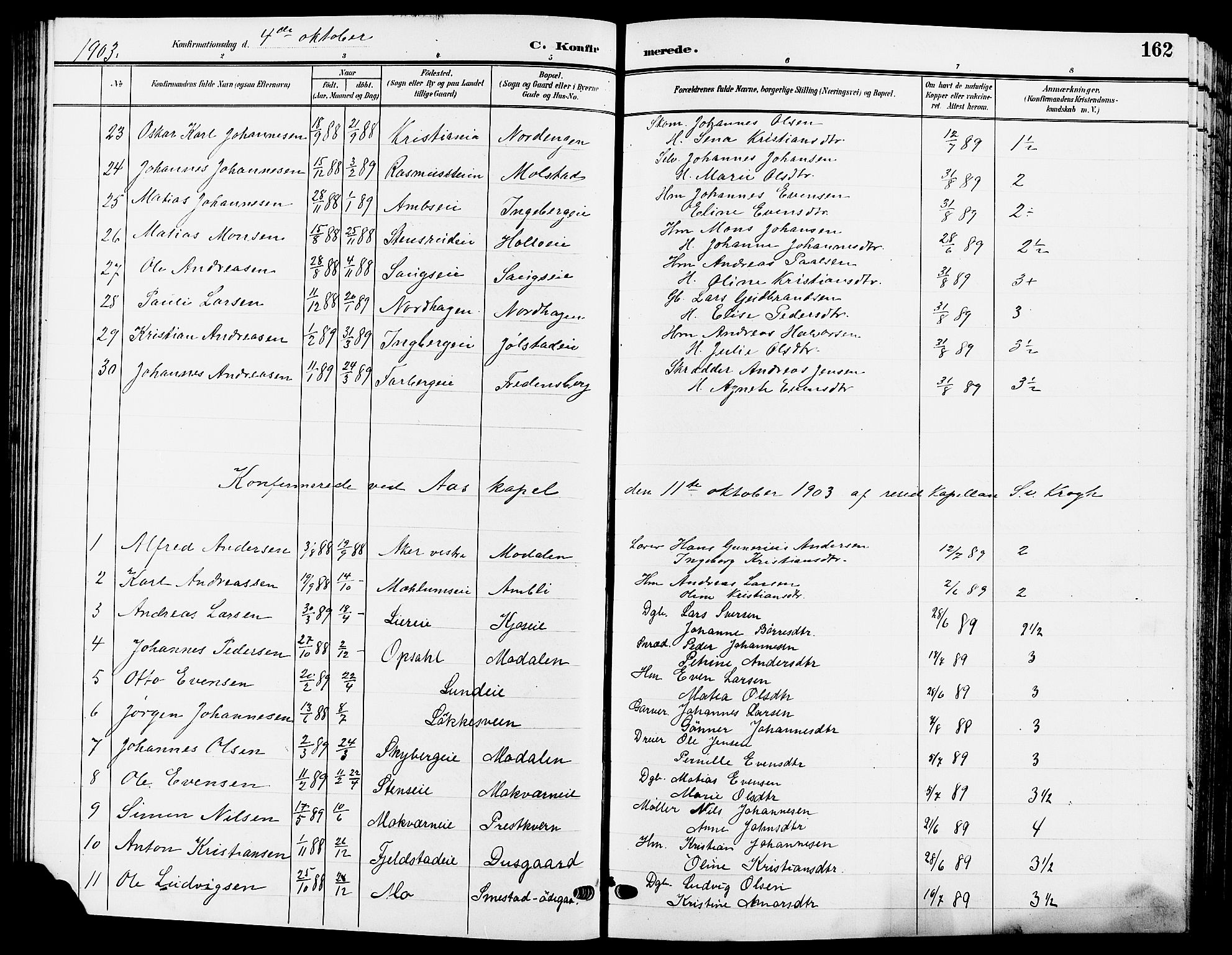 Ringsaker prestekontor, SAH/PREST-014/L/La/L0015: Parish register (copy) no. 15, 1903-1912, p. 162