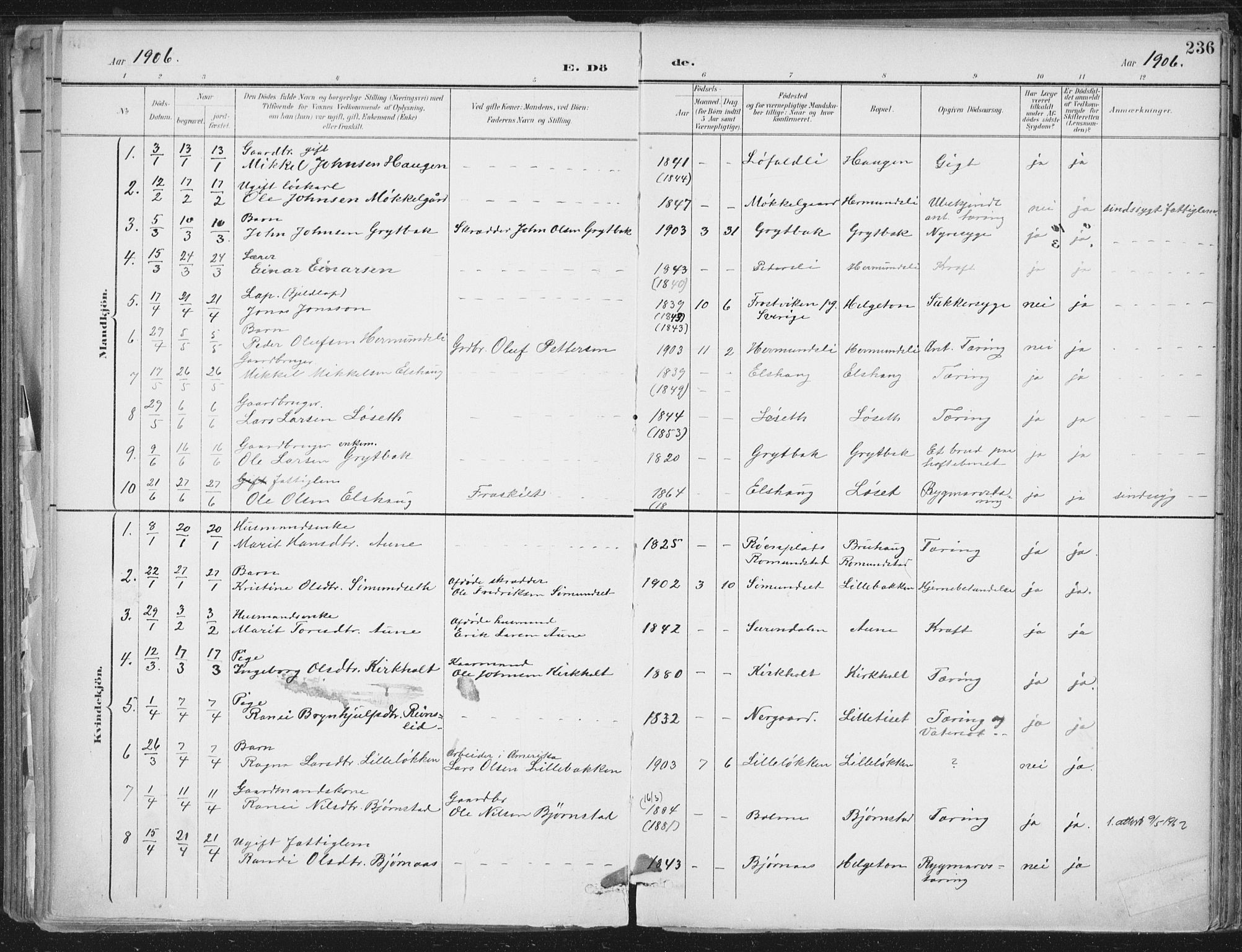 Ministerialprotokoller, klokkerbøker og fødselsregistre - Møre og Romsdal, AV/SAT-A-1454/598/L1072: Parish register (official) no. 598A06, 1896-1910, p. 236