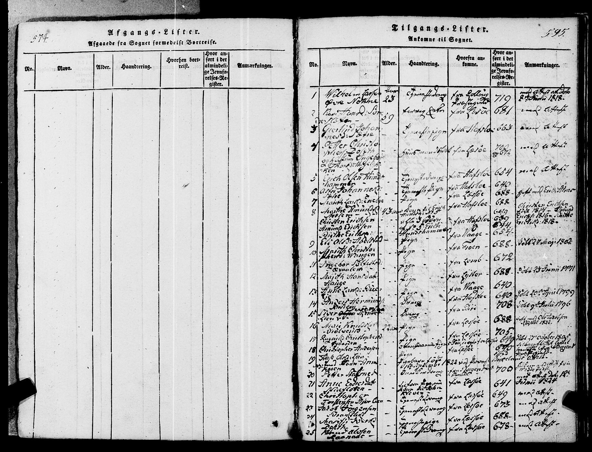 Ministerialprotokoller, klokkerbøker og fødselsregistre - Møre og Romsdal, SAT/A-1454/546/L0593: Parish register (official) no. 546A01, 1818-1853, p. 594-595