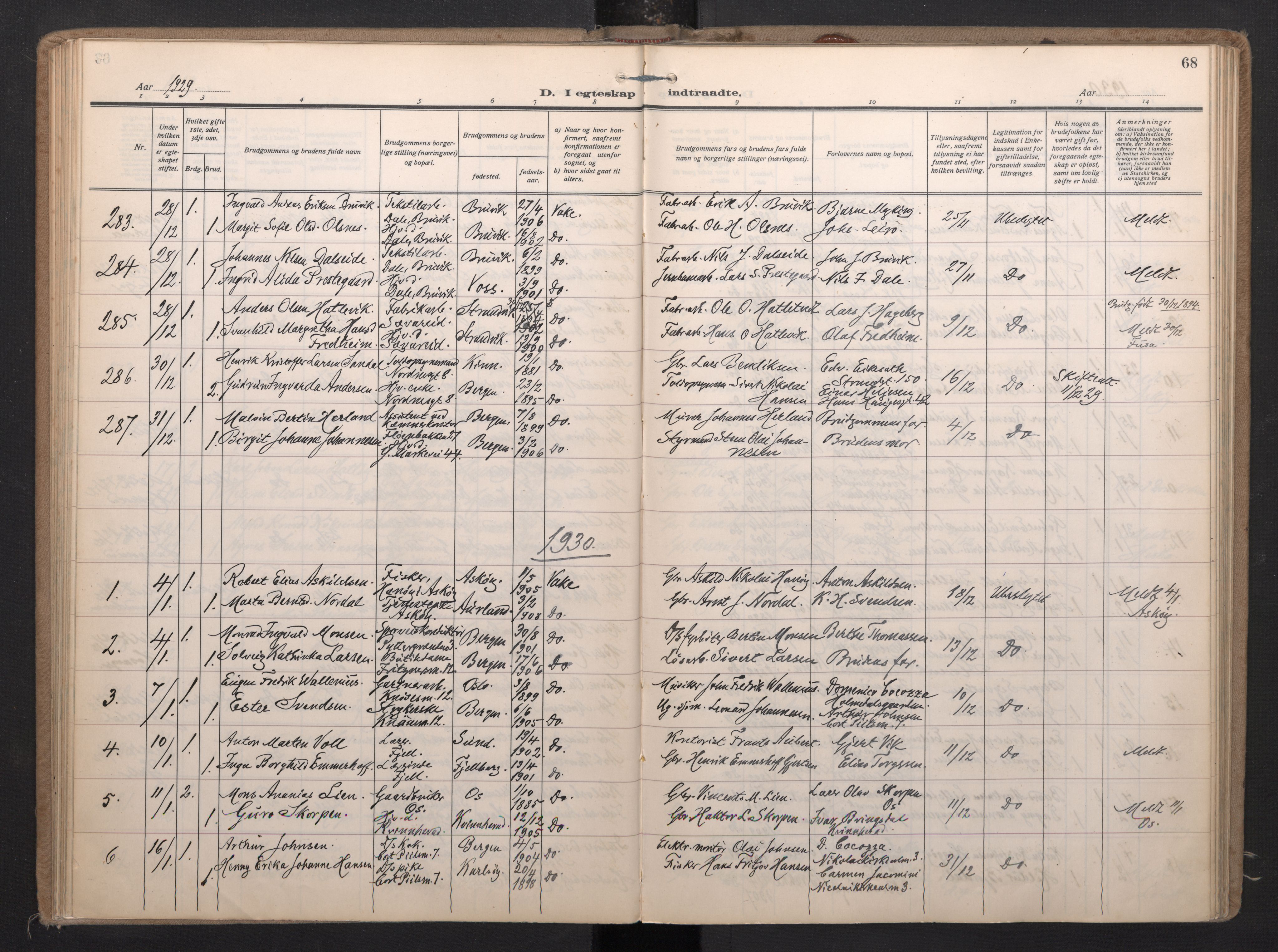 Nykirken Sokneprestembete, SAB/A-77101/H/Haa/L0038: Parish register (official) no. D 8, 1926-1934, p. 67b-68a