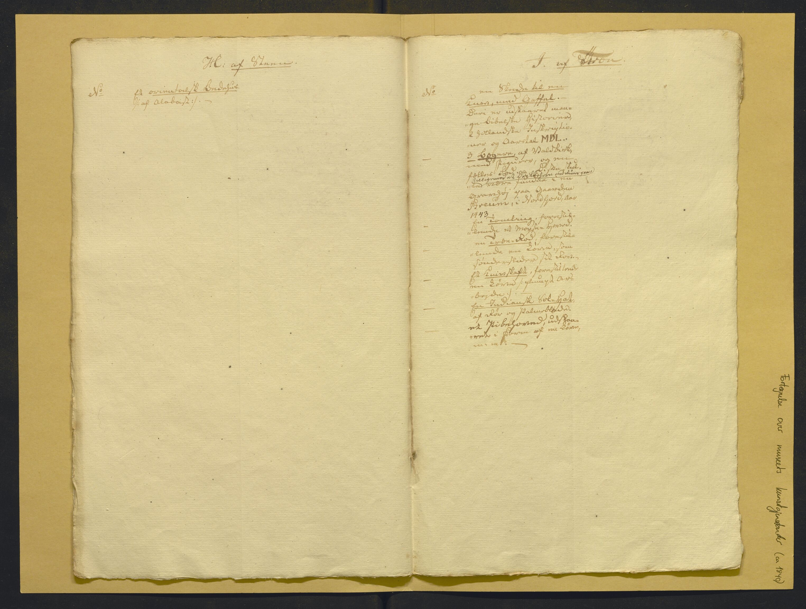 Bergens Museum, AV/SAB-A-17301/02/F/L0001: Kataloger over gjenstander og pergamentbrev , 1825-1880, p. 92