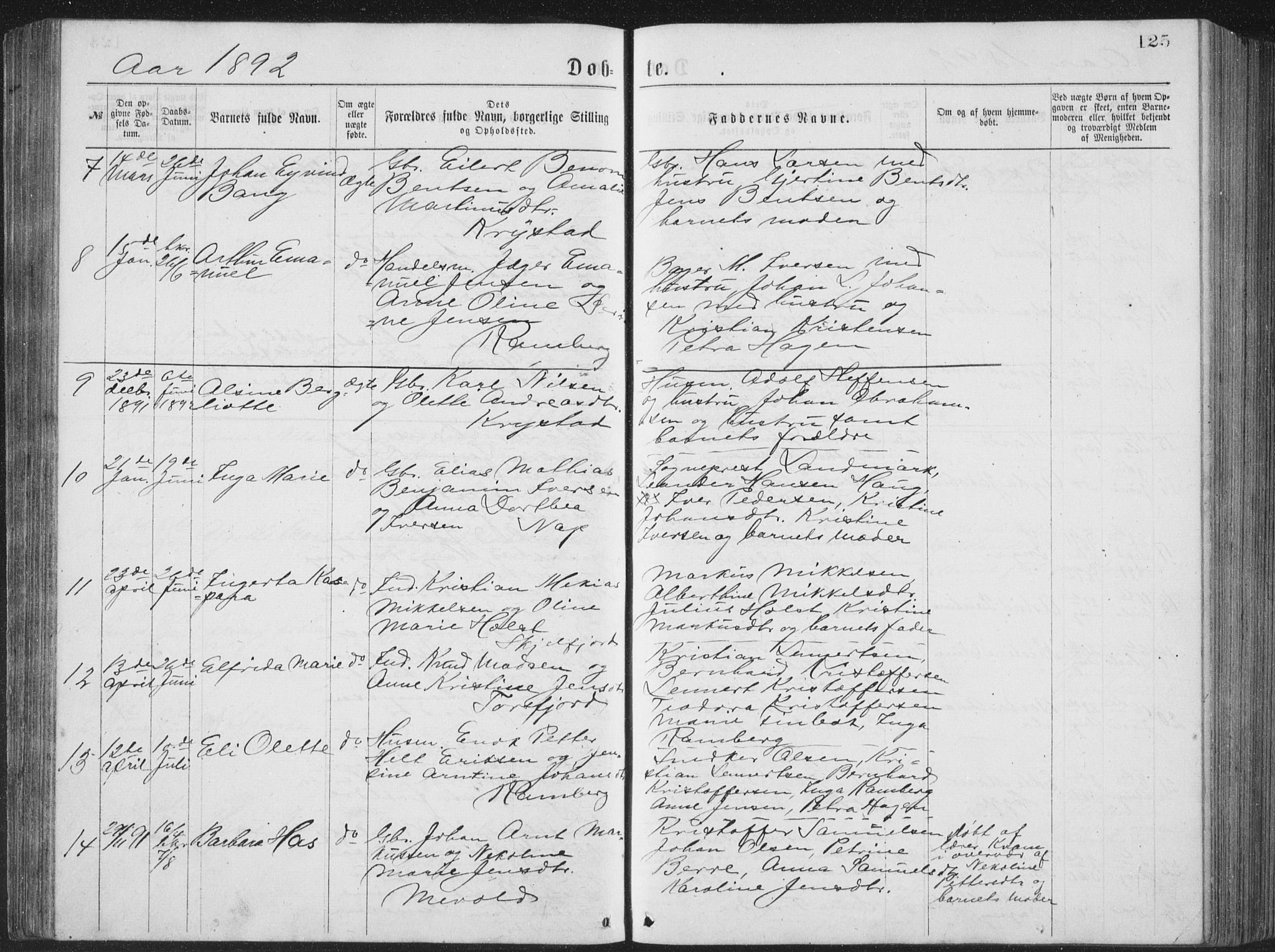 Ministerialprotokoller, klokkerbøker og fødselsregistre - Nordland, AV/SAT-A-1459/885/L1213: Parish register (copy) no. 885C02, 1874-1892, p. 125