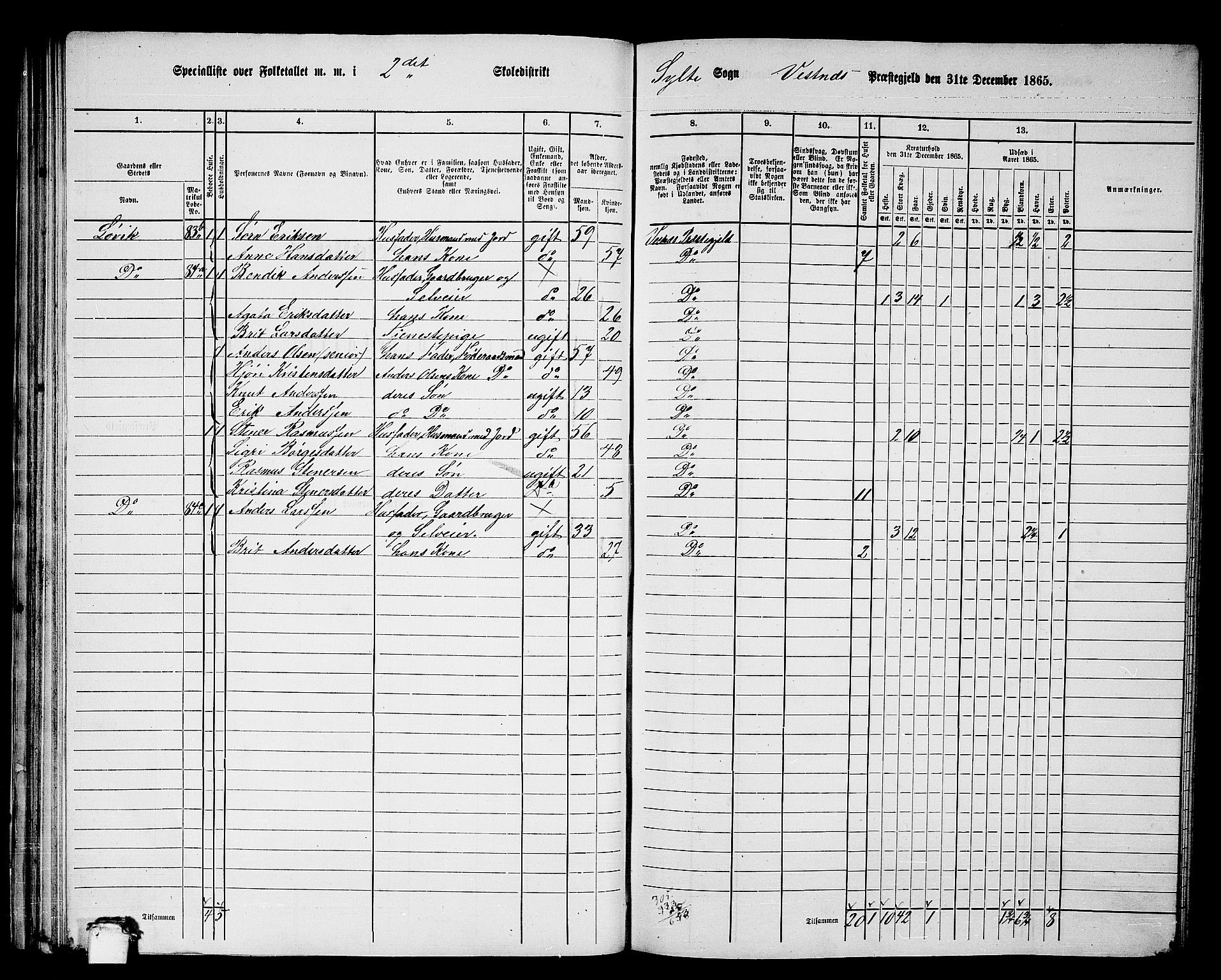 RA, 1865 census for Vestnes, 1865, p. 60