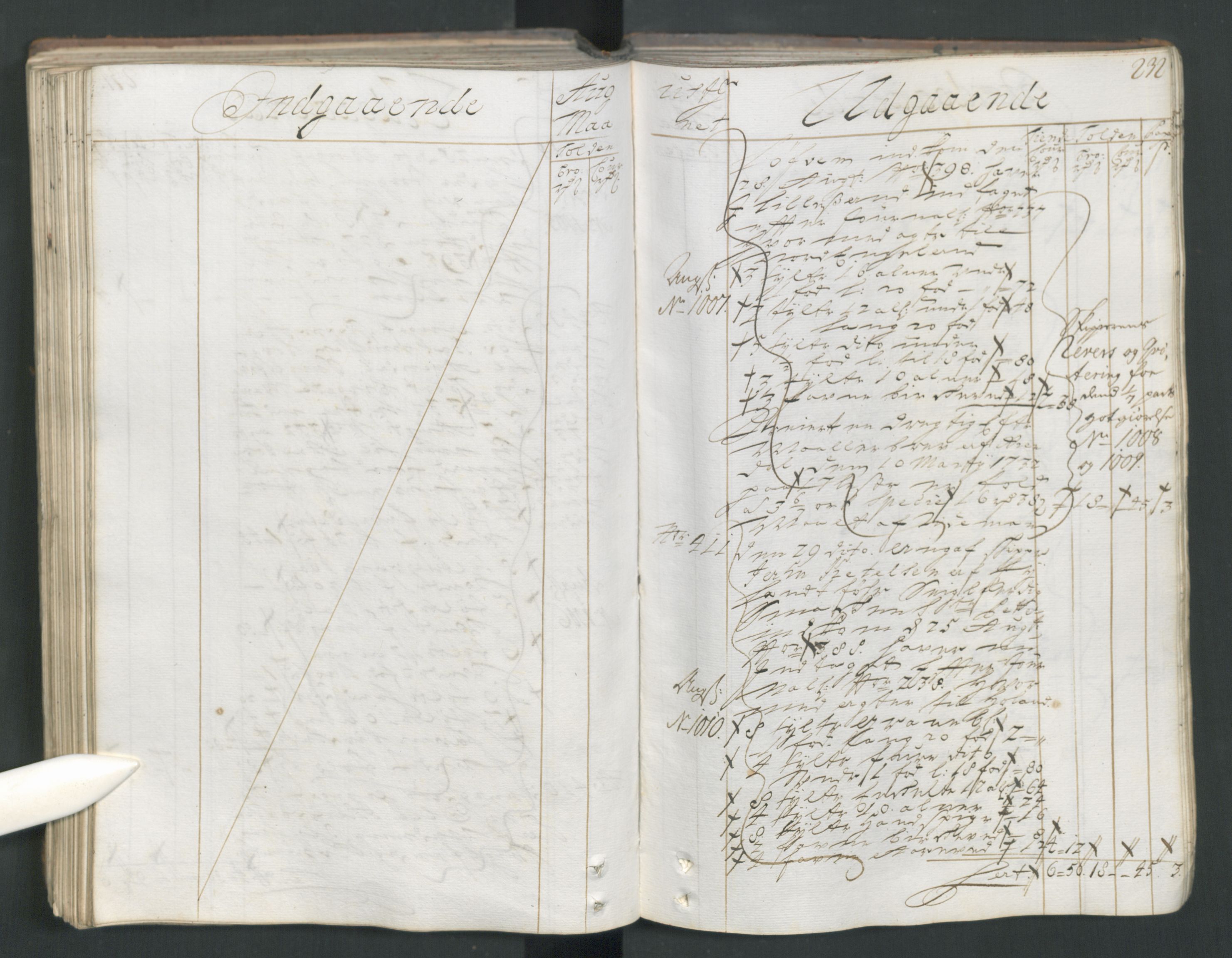 Generaltollkammeret, tollregnskaper, AV/RA-EA-5490/R15/L0013/0001: Tollregnskaper Arendal / Hovedtollbok, 1733, p. 231b-232a