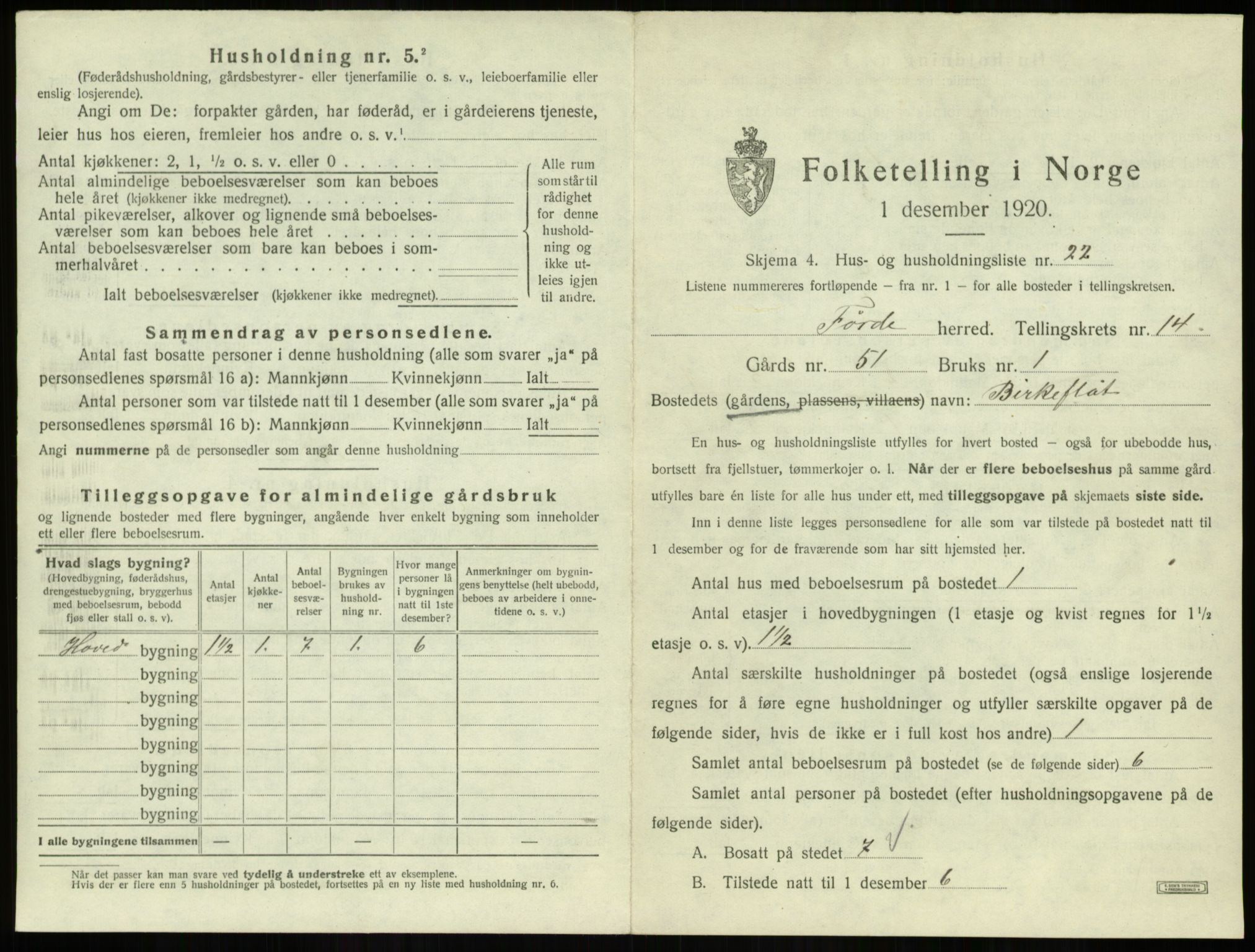 SAB, 1920 census for Førde, 1920, p. 762