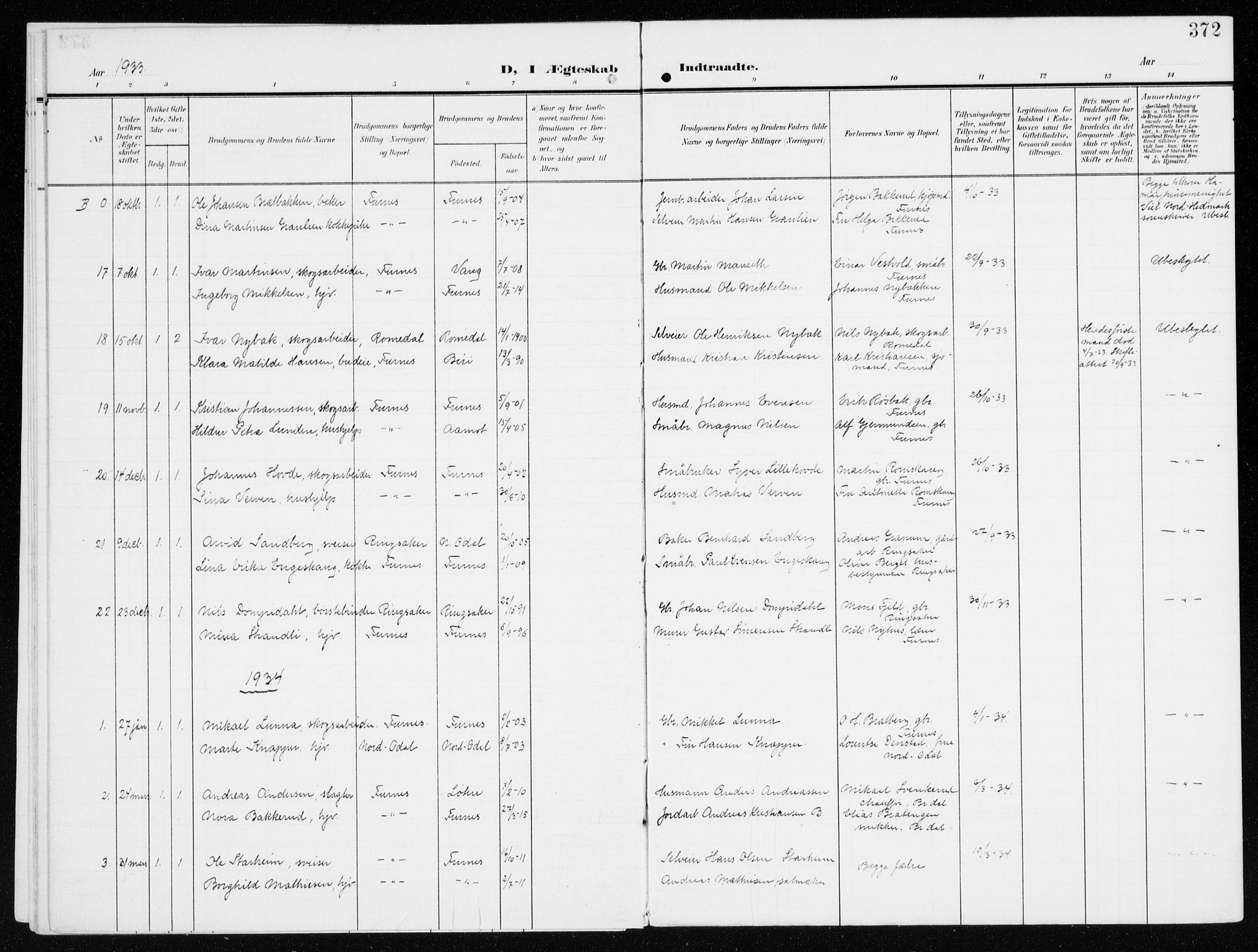 Furnes prestekontor, SAH/PREST-012/K/Ka/L0001: Parish register (official) no. 1, 1907-1935, p. 372