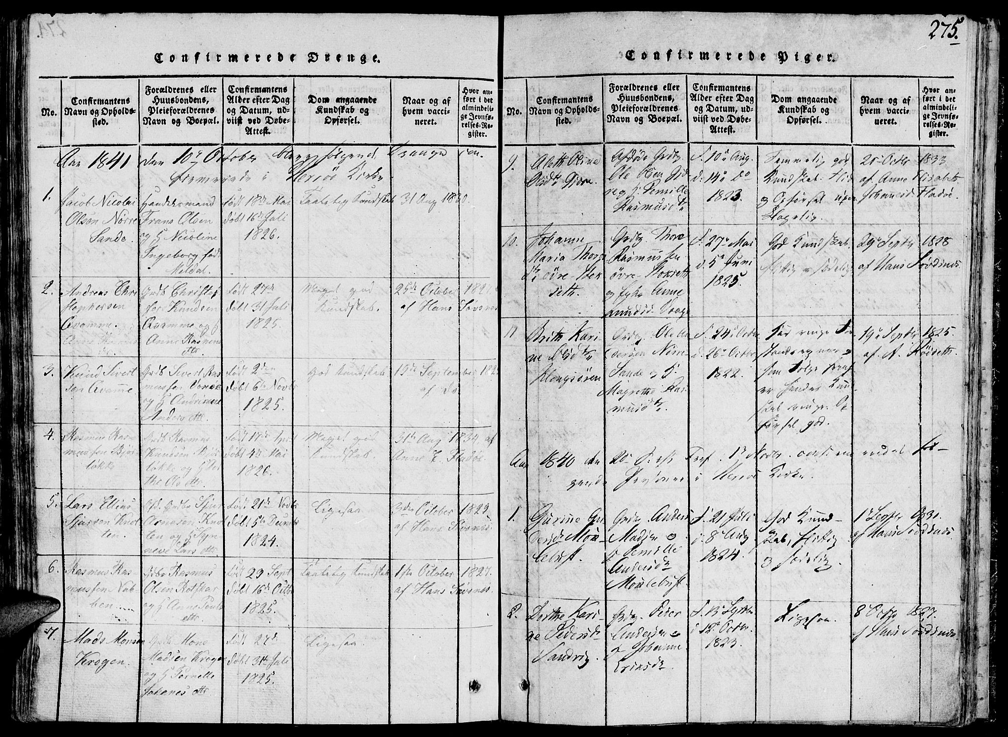 Ministerialprotokoller, klokkerbøker og fødselsregistre - Møre og Romsdal, AV/SAT-A-1454/503/L0033: Parish register (official) no. 503A01, 1816-1841, p. 275