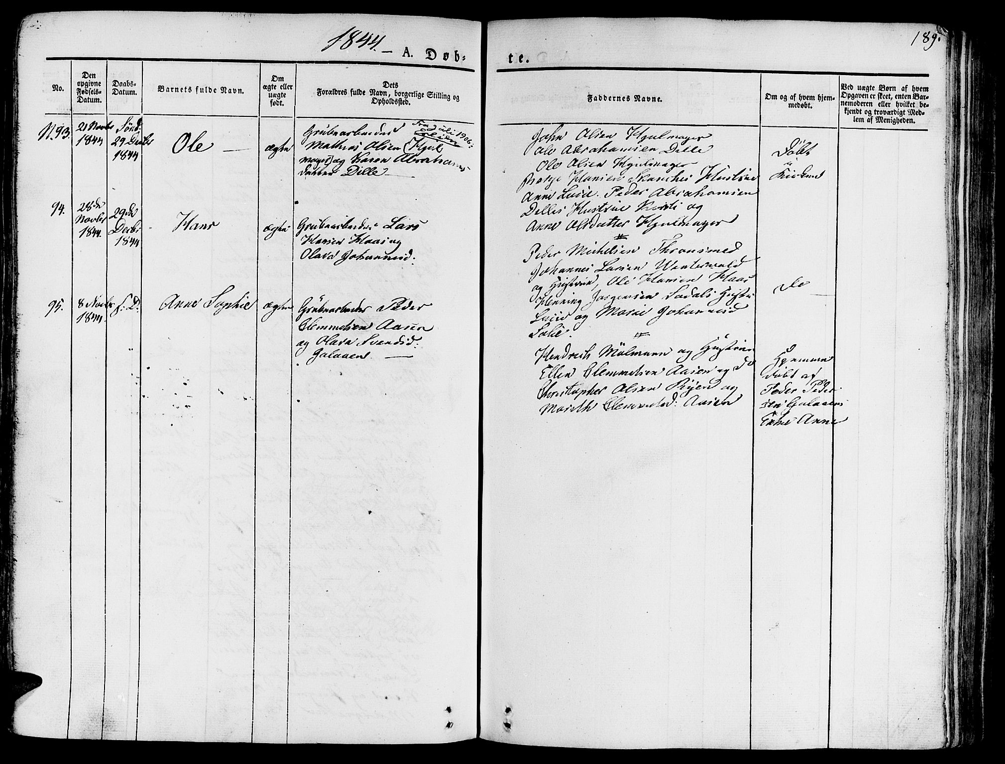 Ministerialprotokoller, klokkerbøker og fødselsregistre - Sør-Trøndelag, AV/SAT-A-1456/681/L0930: Parish register (official) no. 681A08, 1829-1844, p. 189