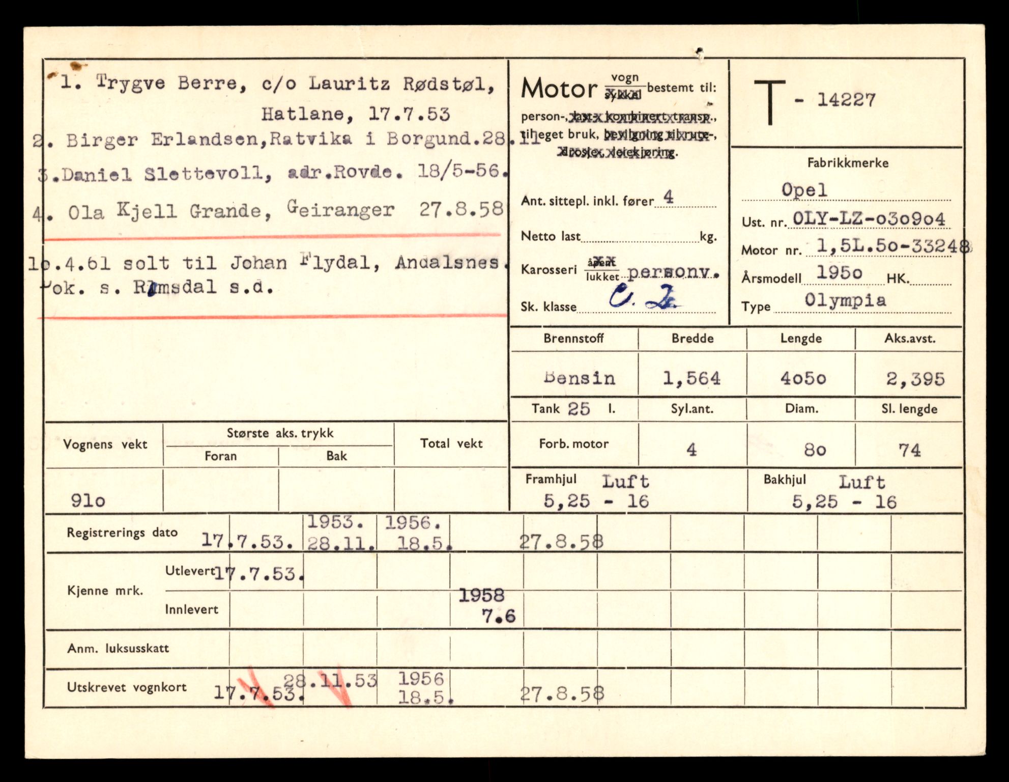 Møre og Romsdal vegkontor - Ålesund trafikkstasjon, AV/SAT-A-4099/F/Fe/L0044: Registreringskort for kjøretøy T 14205 - T 14319, 1927-1998, p. 666