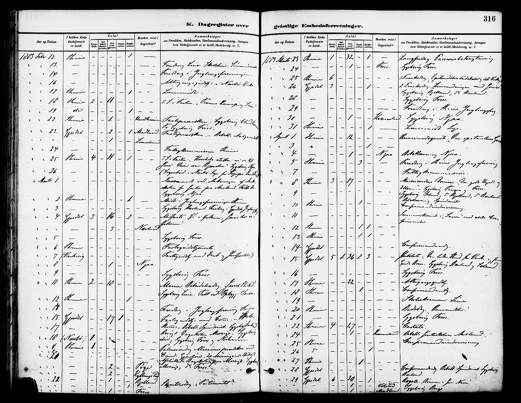 Lye sokneprestkontor, AV/SAST-A-101794/001/30BA/L0009: Parish register (official) no. A 8, 1881-1892, p. 316