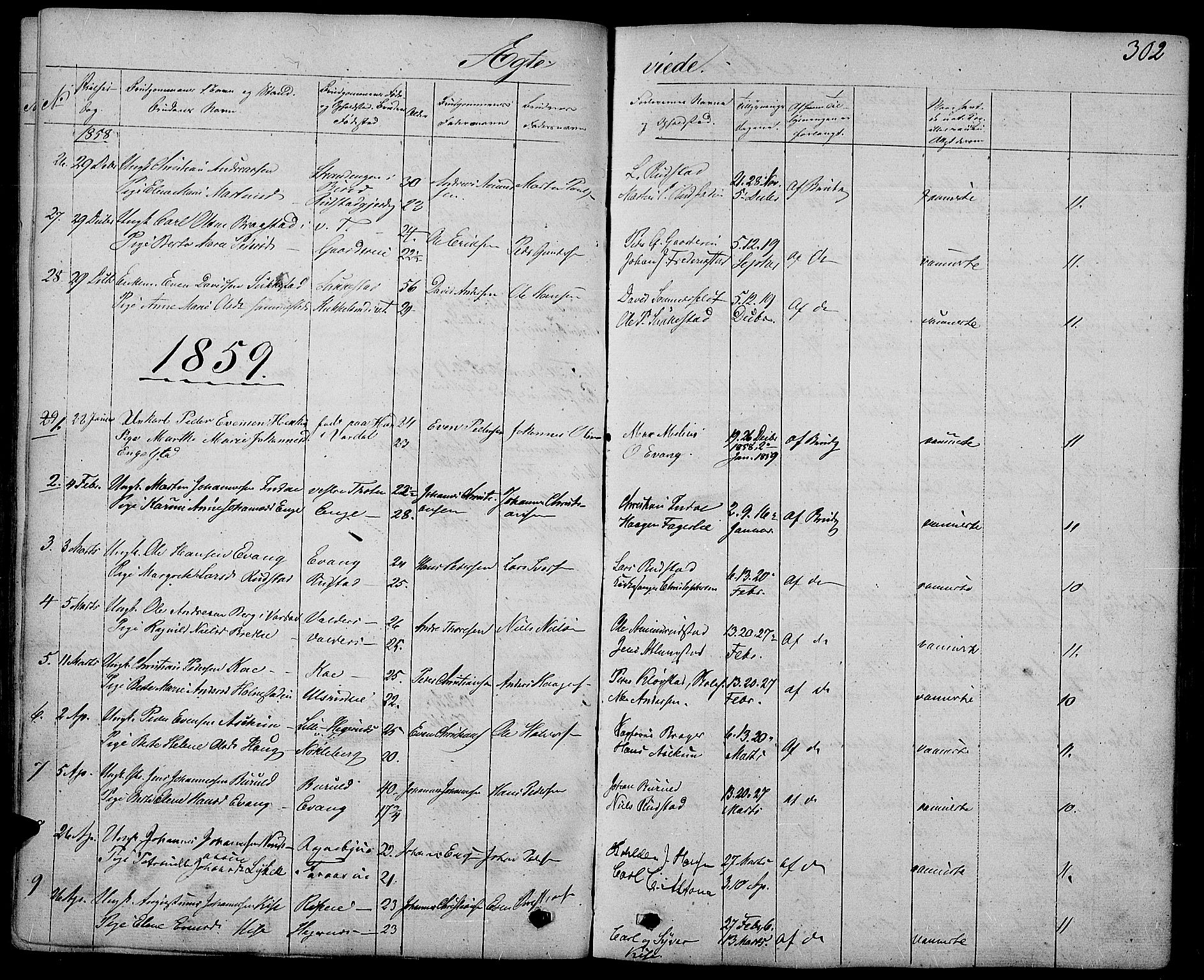 Østre Toten prestekontor, SAH/PREST-104/H/Ha/Hab/L0004: Parish register (copy) no. 4, 1858-1886, p. 302