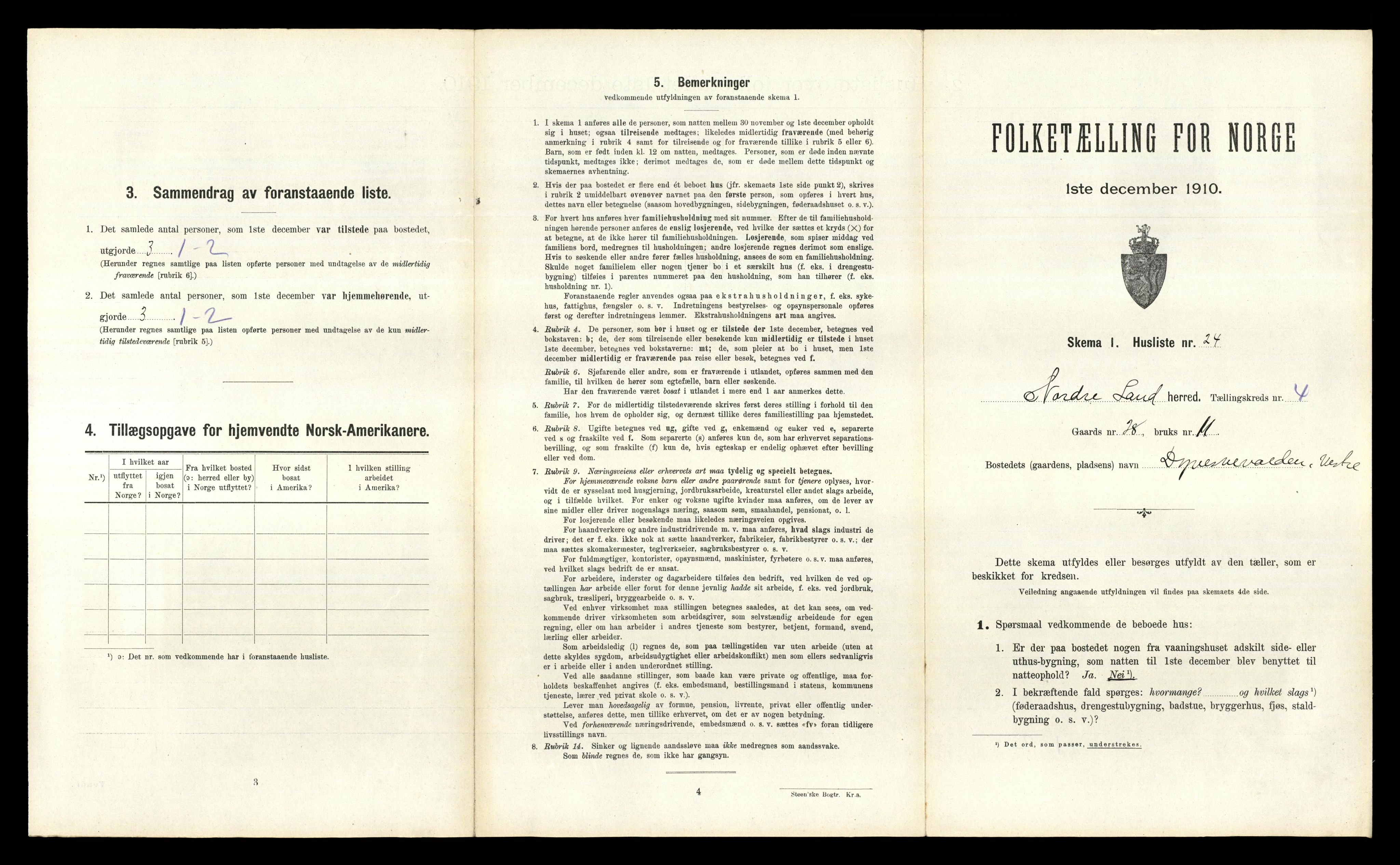 RA, 1910 census for Nordre Land, 1910, p. 449