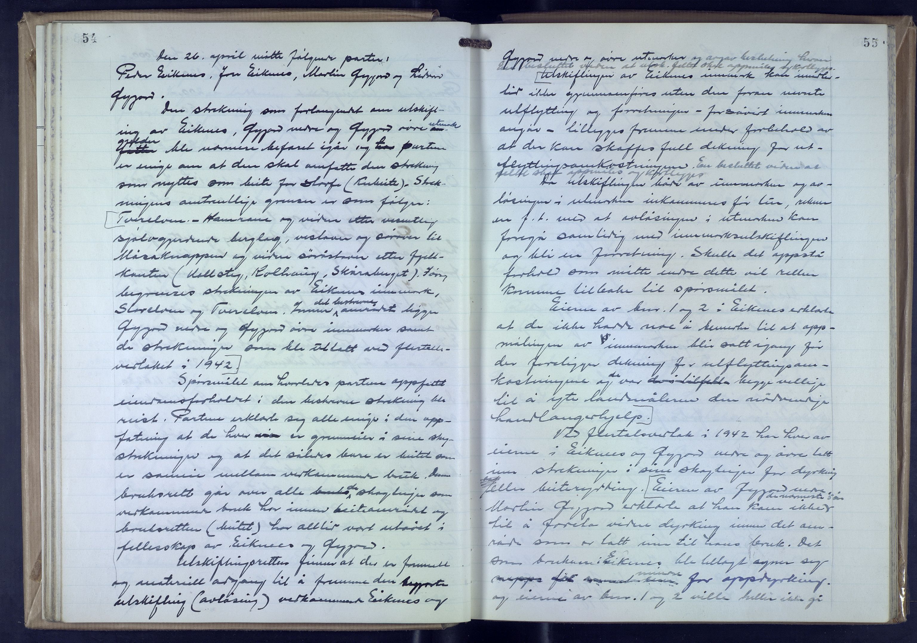 Hordaland jordskiftedøme - VII Indre Sunnhordland jordskiftedistrikt, AV/SAB-A-7401/A/Aa/L0025: Forhandlingsprotokoll, 1946-1952, p. 54-55
