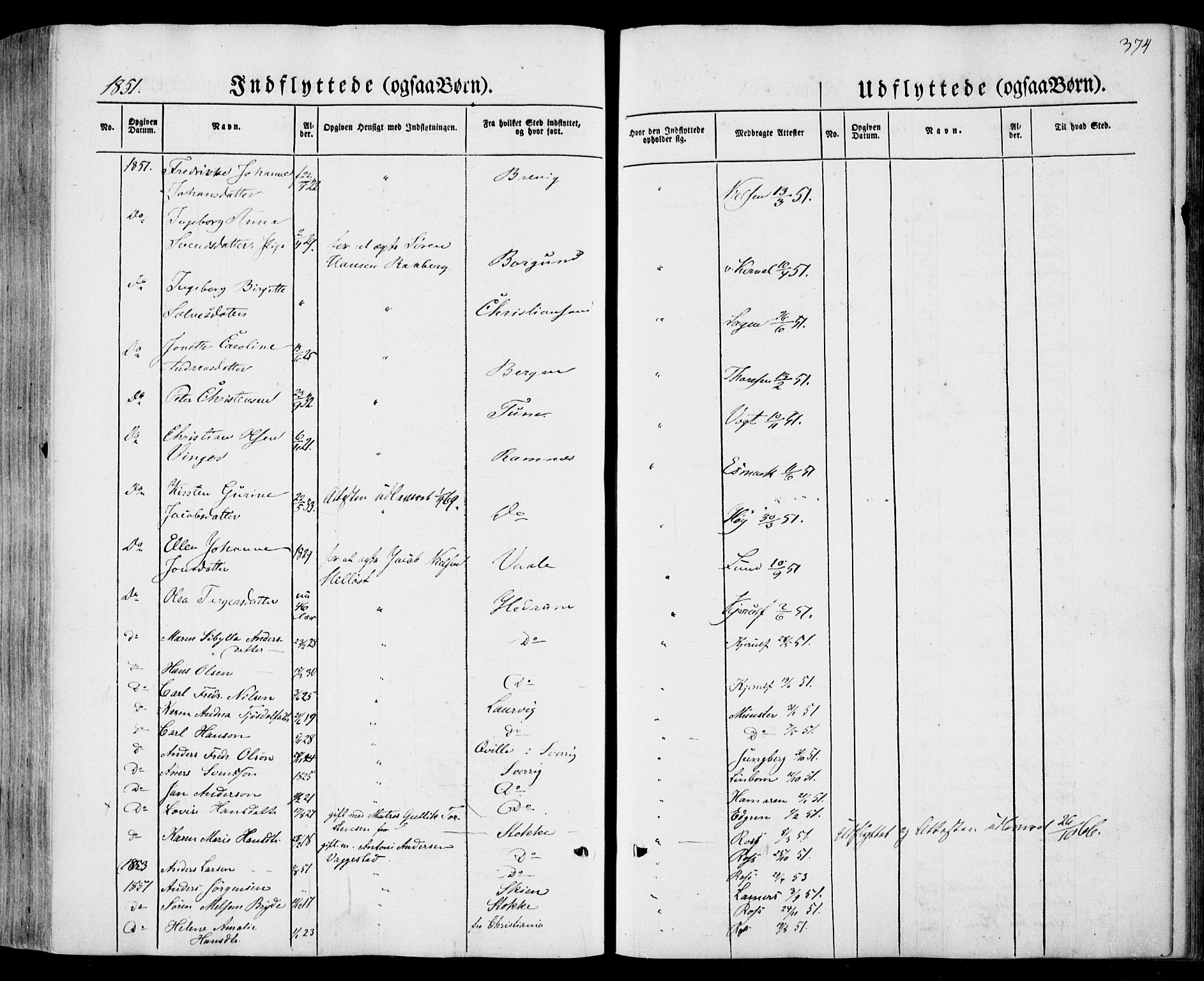 Sandar kirkebøker, SAKO/A-243/F/Fa/L0006: Parish register (official) no. 6, 1847-1860, p. 374