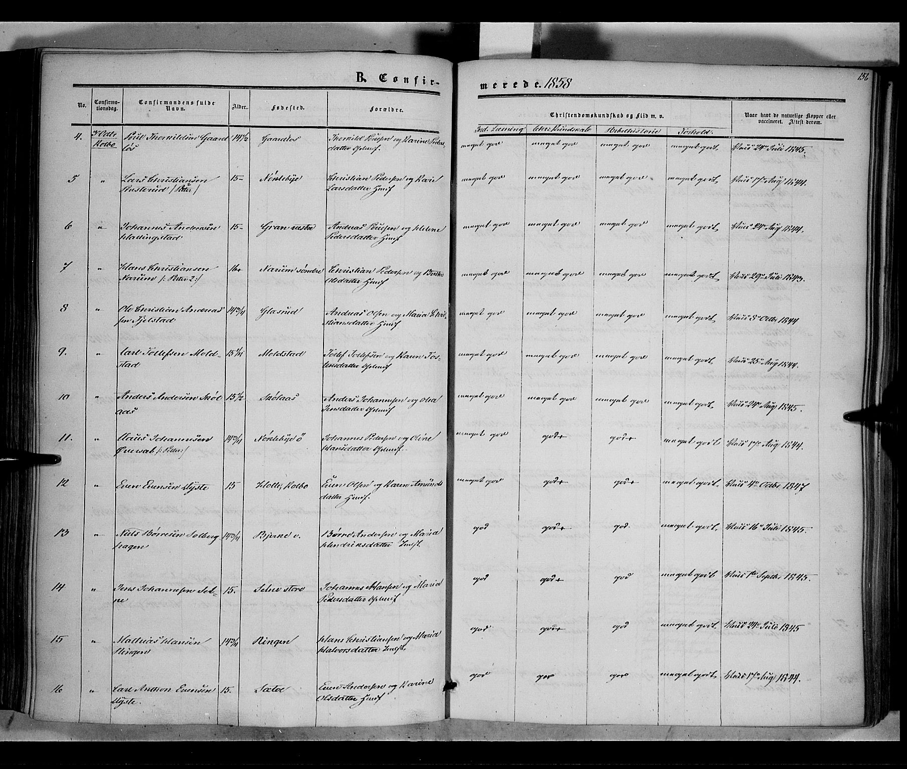 Vestre Toten prestekontor, SAH/PREST-108/H/Ha/Haa/L0006: Parish register (official) no. 6, 1856-1861, p. 156