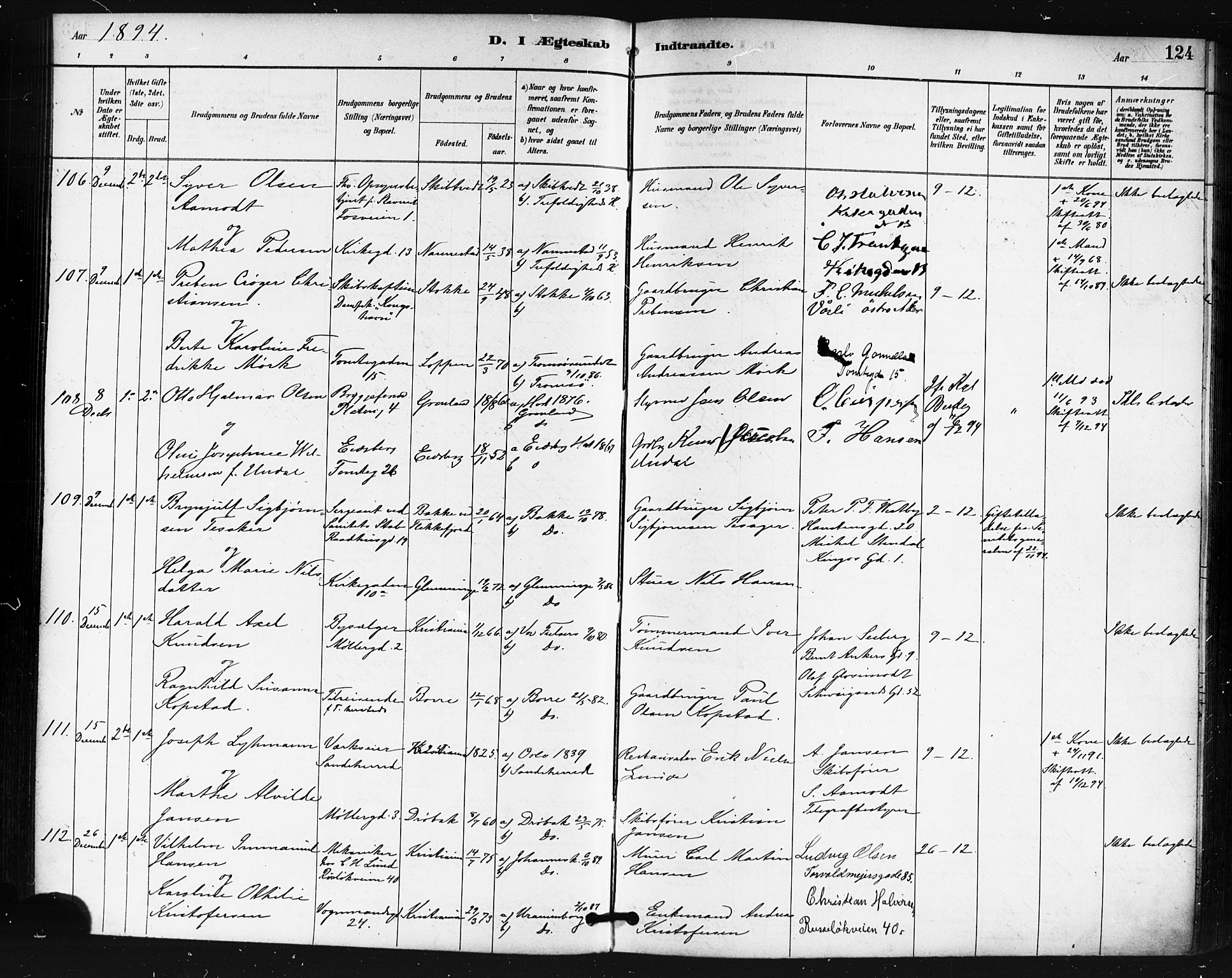 Oslo domkirke Kirkebøker, AV/SAO-A-10752/F/Fa/L0032: Parish register (official) no. 32, 1885-1902, p. 124