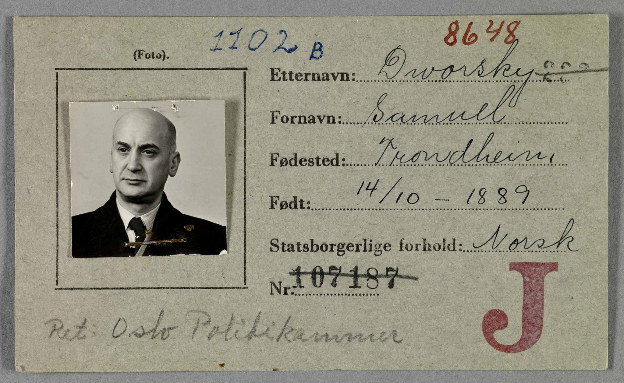 Sosialdepartementet, Våre Falne, RA/S-1708/E/Ee/L0021A: Fotografier av jøder på legitimasjonskort (1941-42), 1941-1942, p. 89