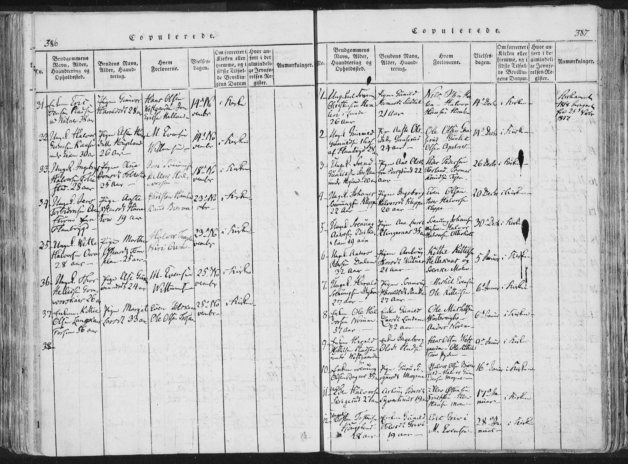 Bø kirkebøker, SAKO/A-257/F/Fa/L0006: Parish register (official) no. 6, 1815-1831, p. 386-387