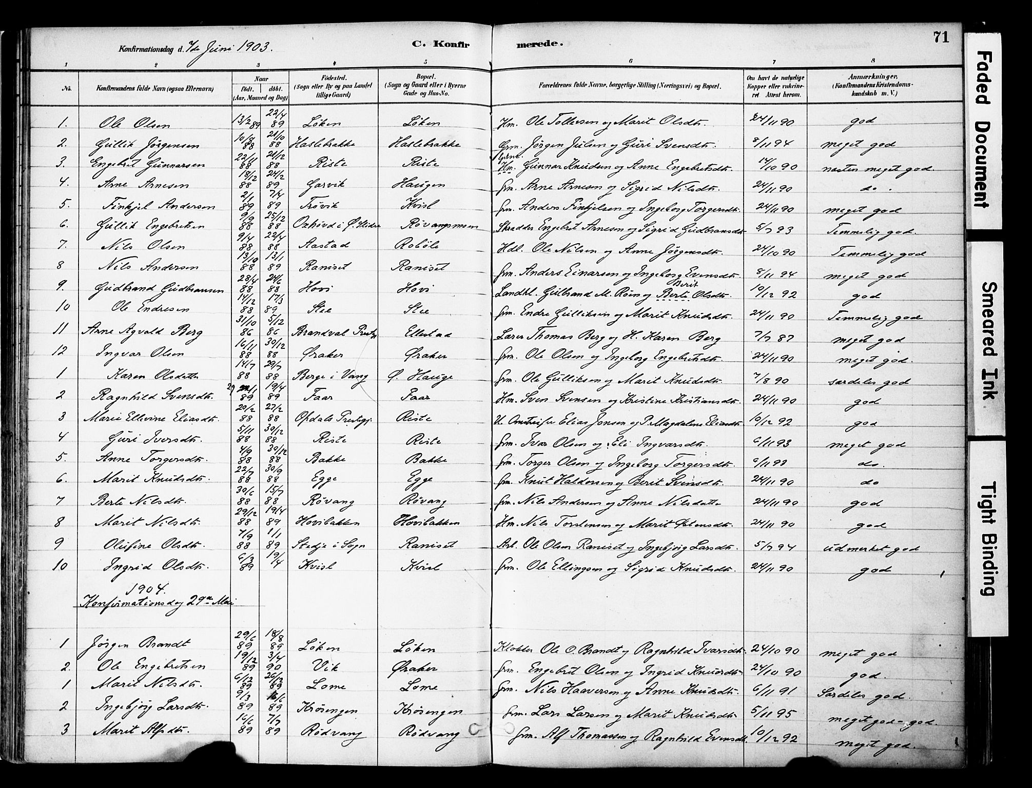 Vestre Slidre prestekontor, SAH/PREST-136/H/Ha/Haa/L0005: Parish register (official) no. 5, 1881-1912, p. 71
