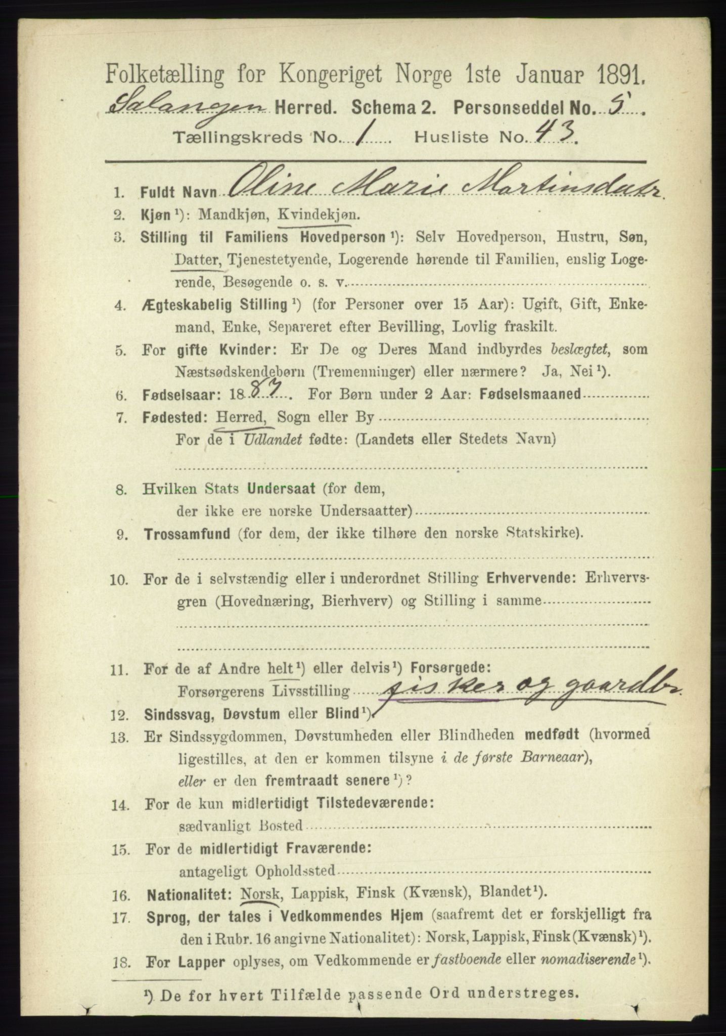 RA, 1891 census for 1921 Salangen, 1891, p. 384