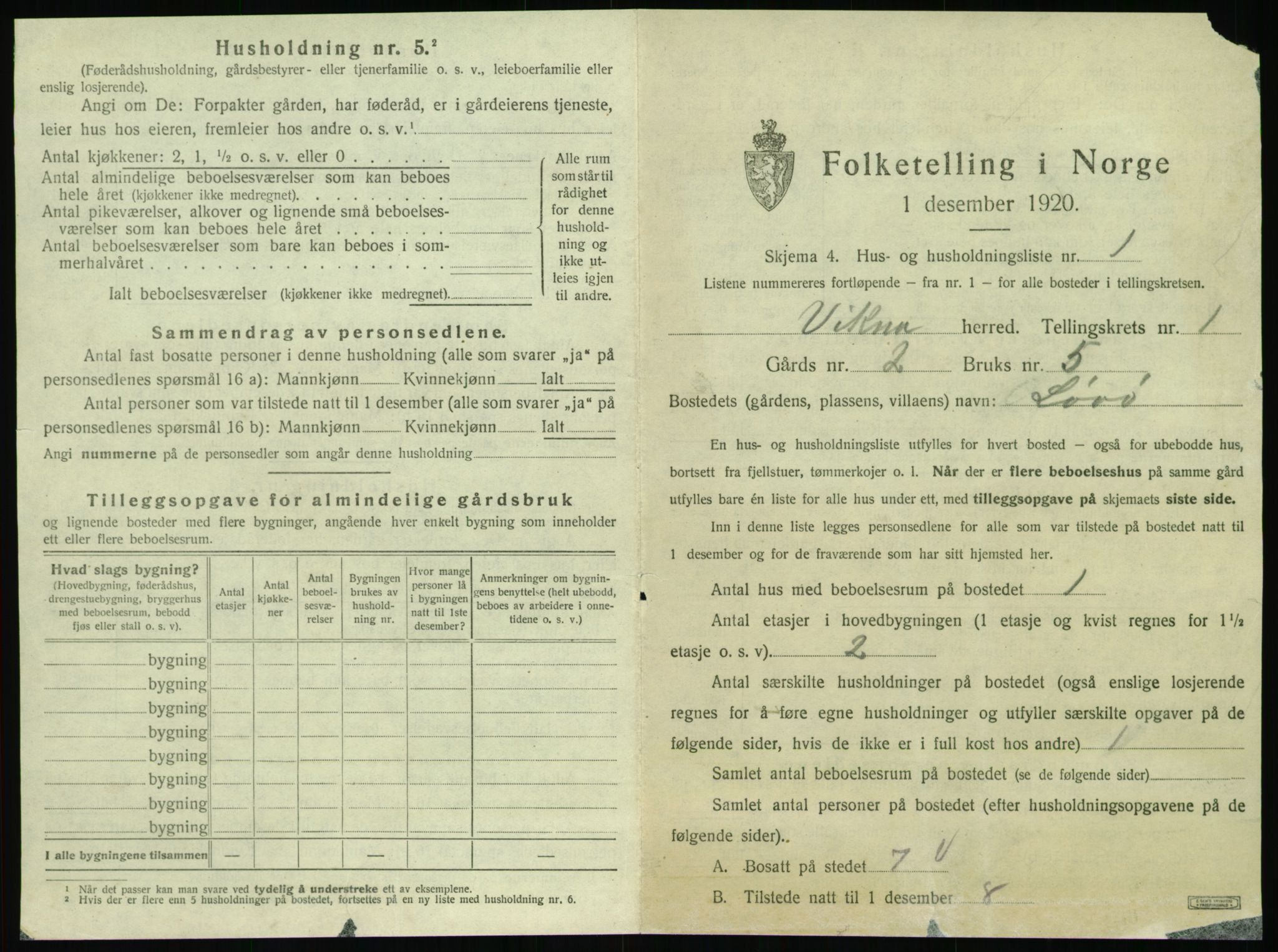 SAT, 1920 census for Vikna, 1920, p. 49