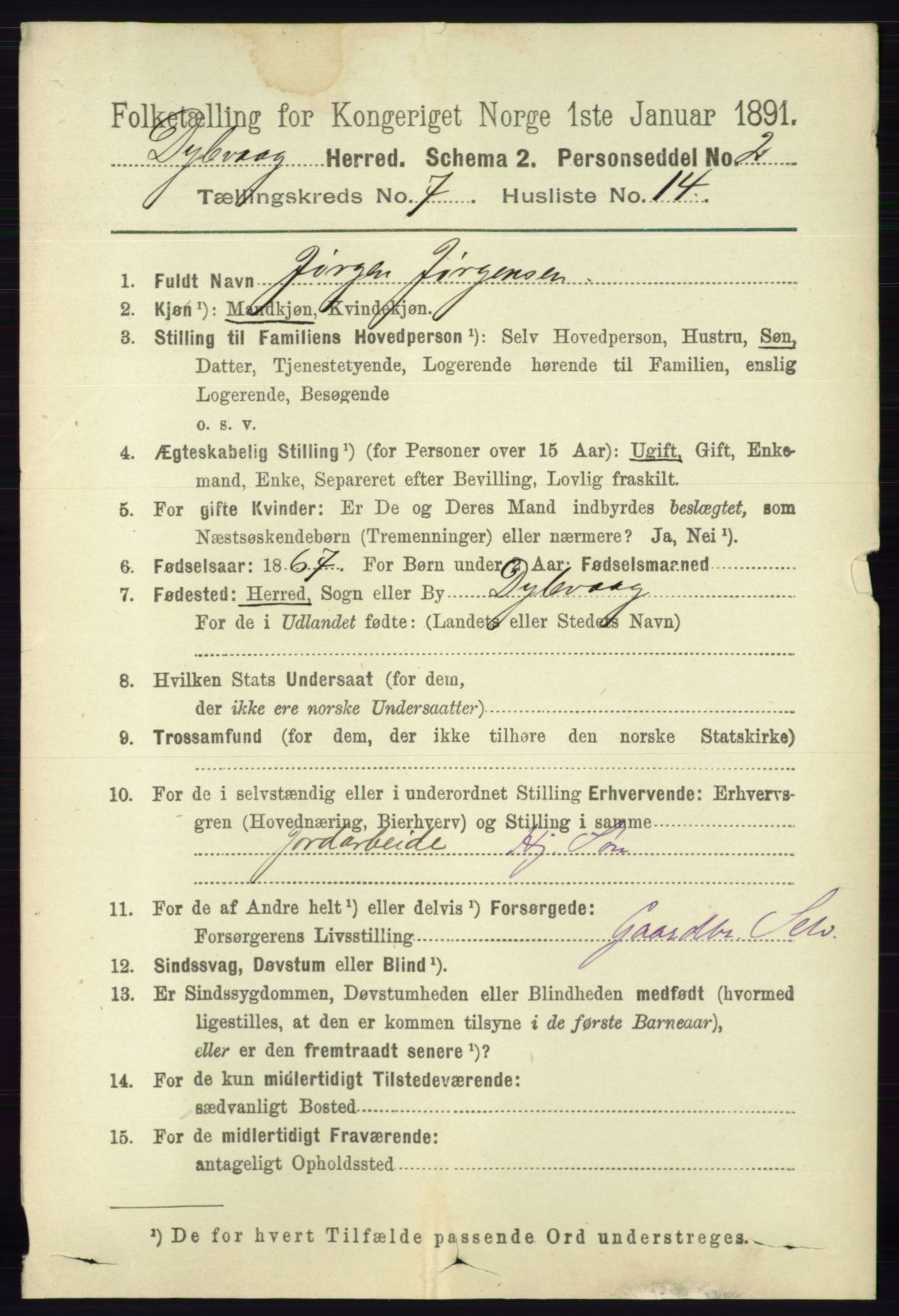 RA, 1891 census for 0915 Dypvåg, 1891, p. 2472