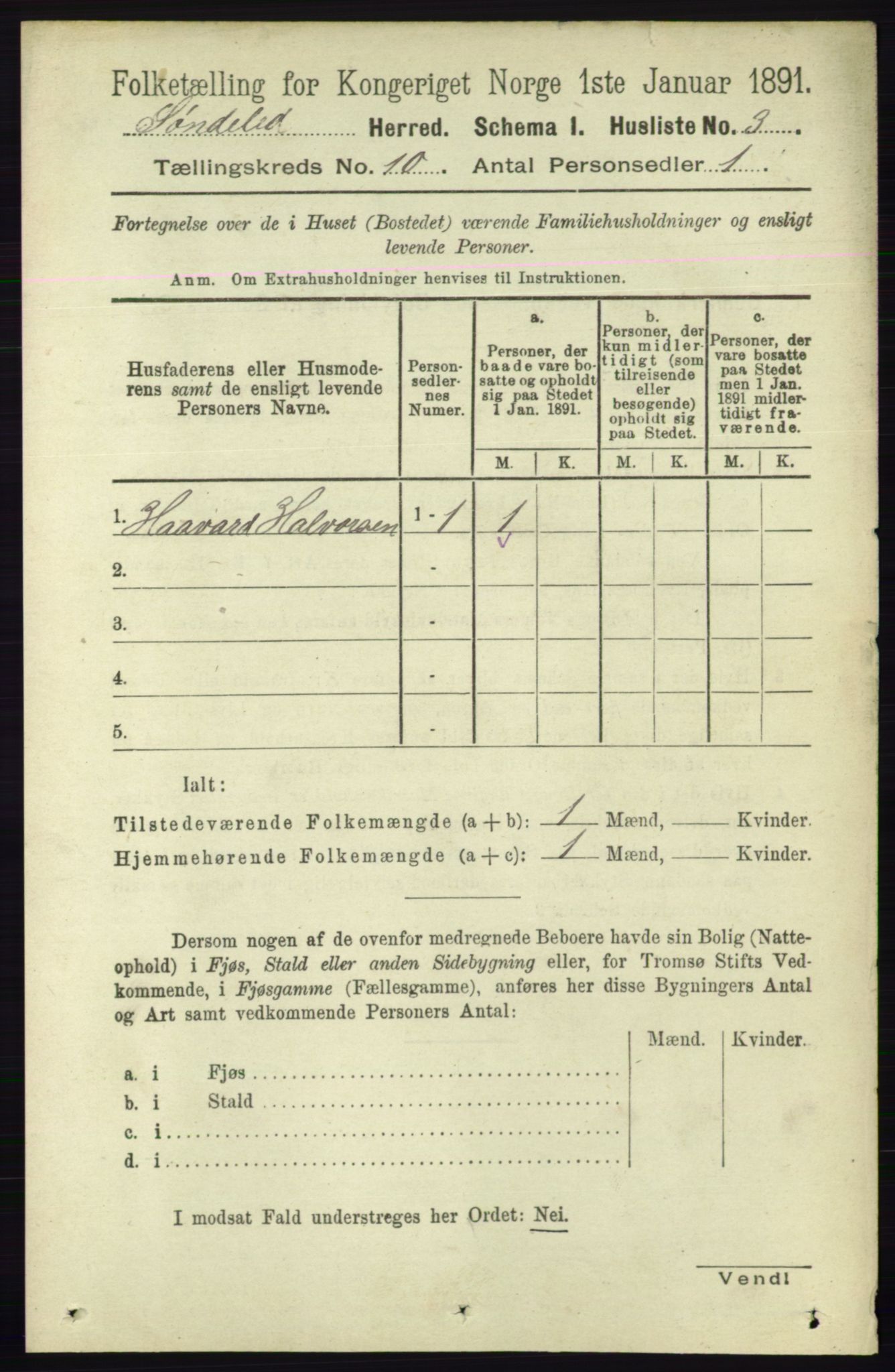 RA, 1891 census for 0913 Søndeled, 1891, p. 3036