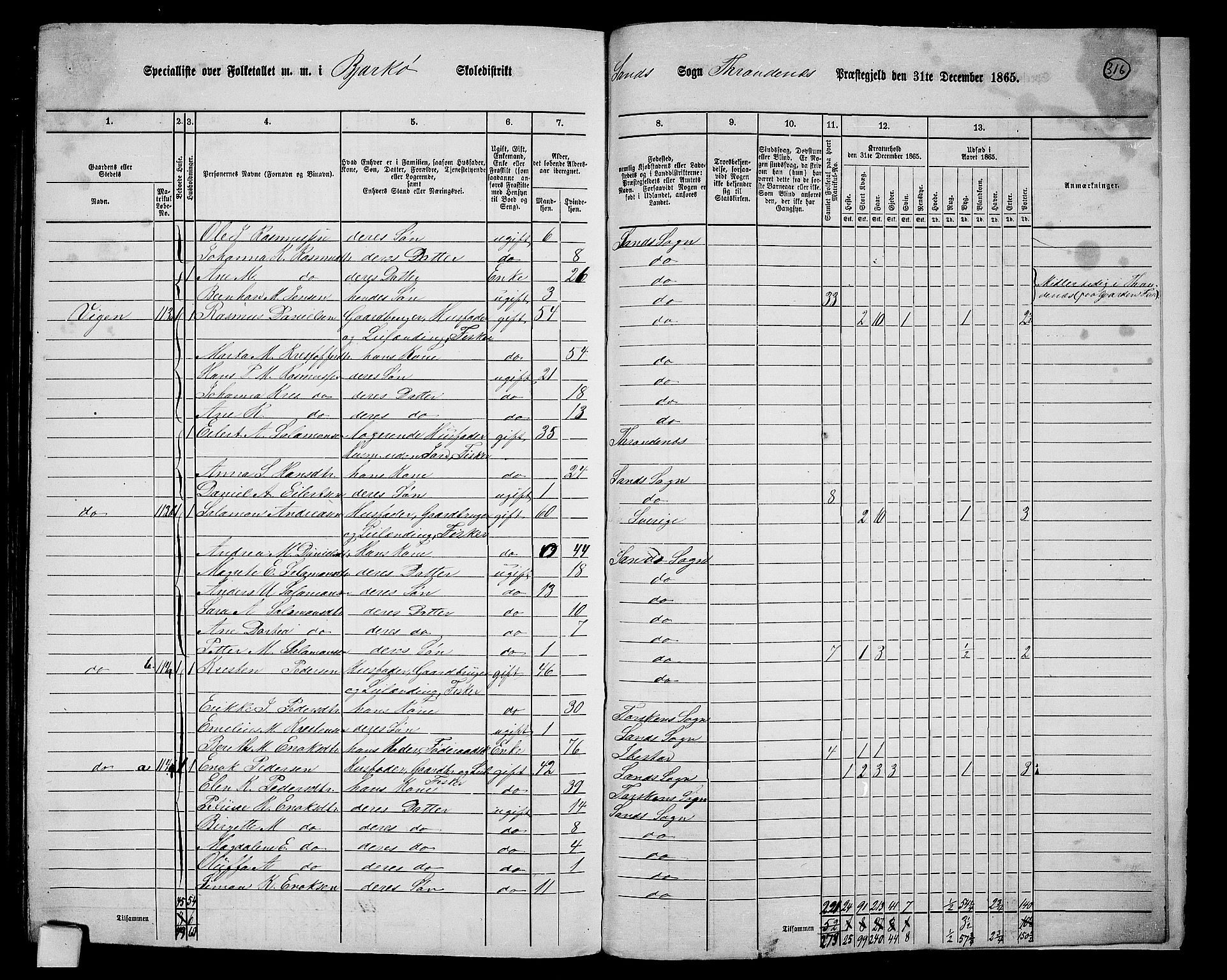 RA, 1865 census for Trondenes, 1865, p. 196