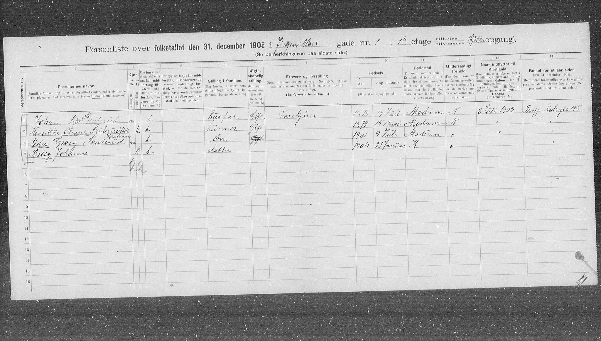 OBA, Municipal Census 1905 for Kristiania, 1905, p. 25038