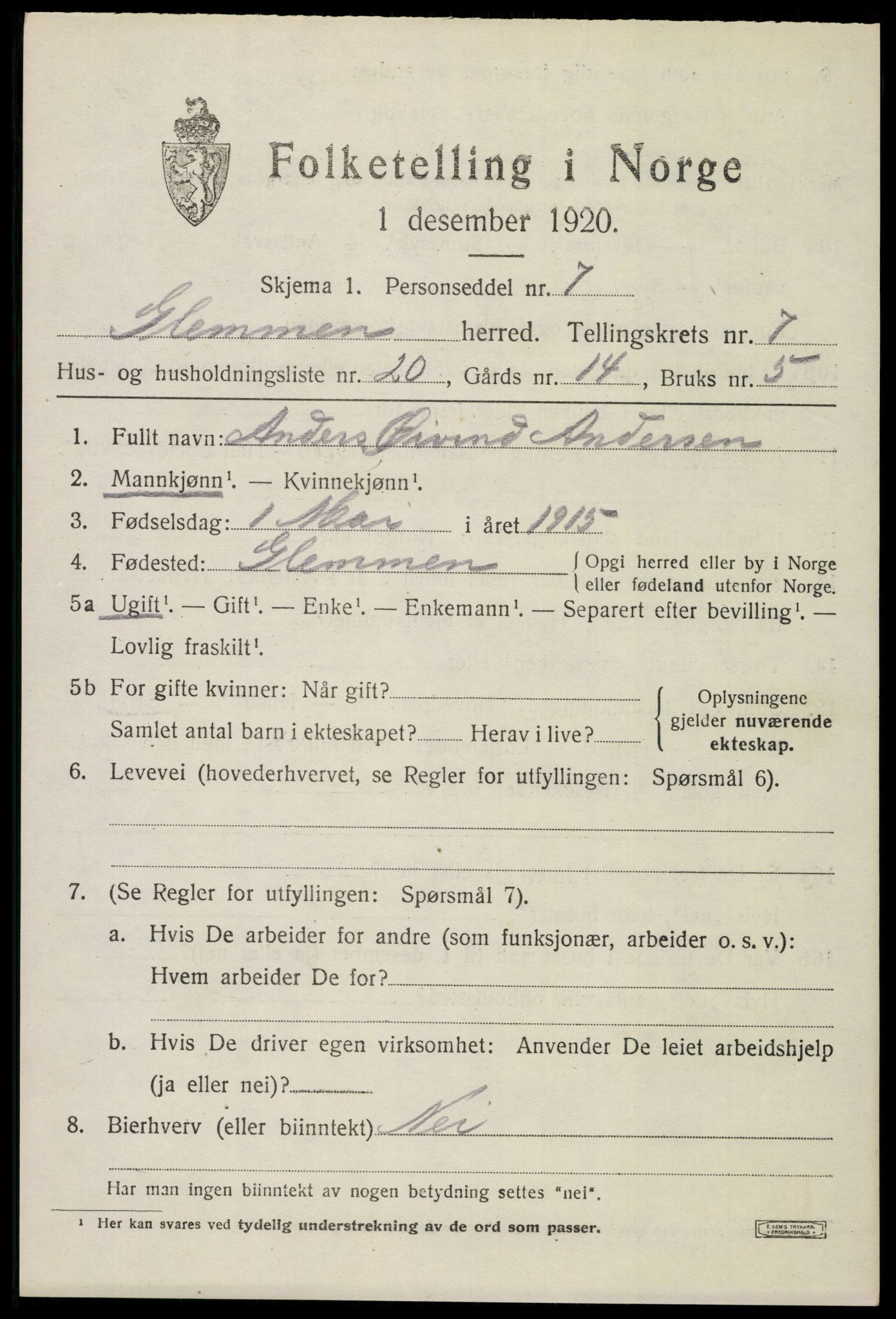 SAO, 1920 census for Glemmen, 1920, p. 24389