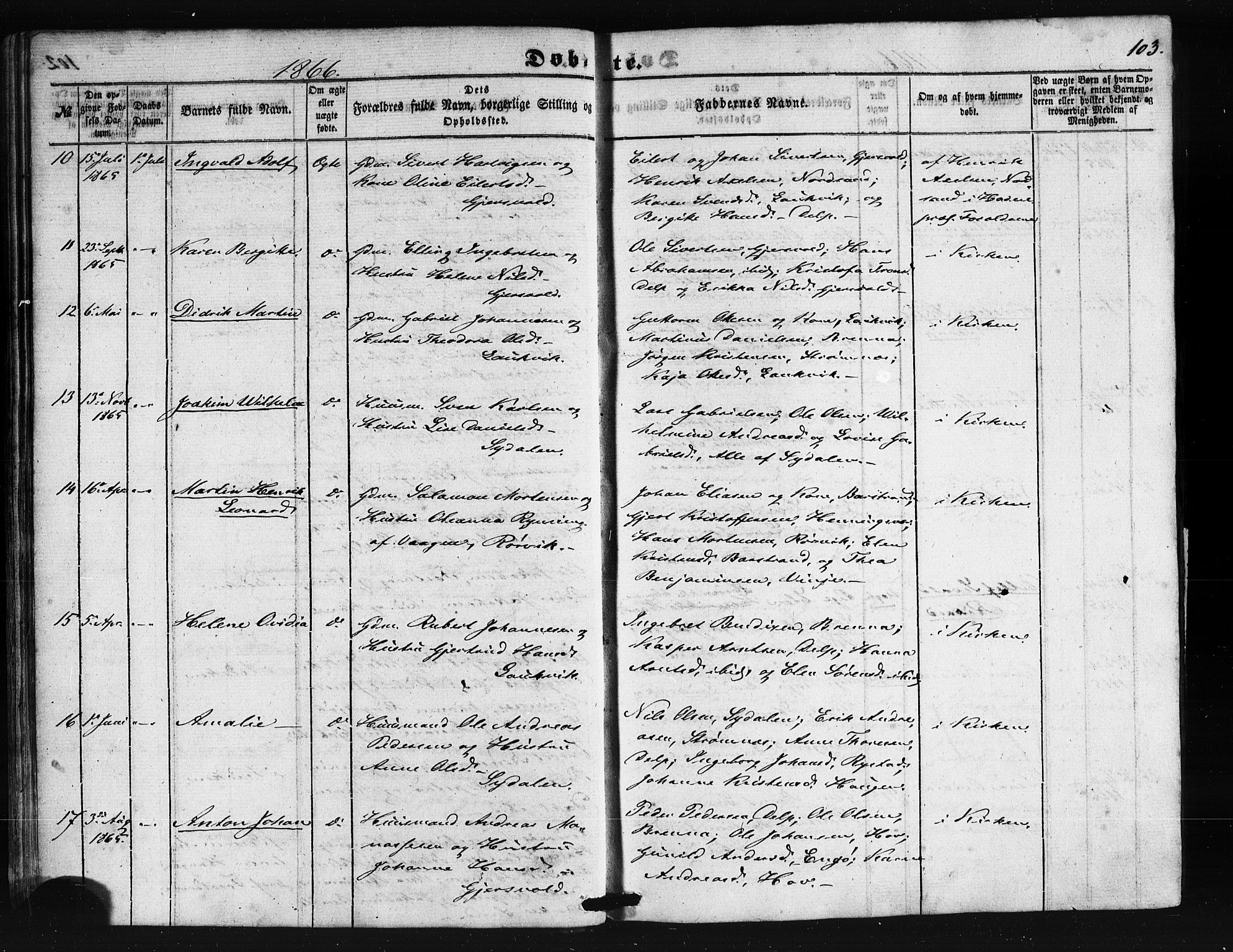 Ministerialprotokoller, klokkerbøker og fødselsregistre - Nordland, AV/SAT-A-1459/876/L1095: Parish register (official) no. 876A01, 1863-1885, p. 103