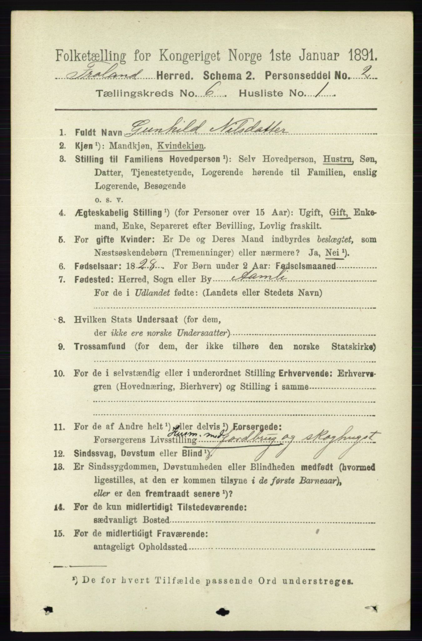 RA, 1891 census for 0919 Froland, 1891, p. 2205